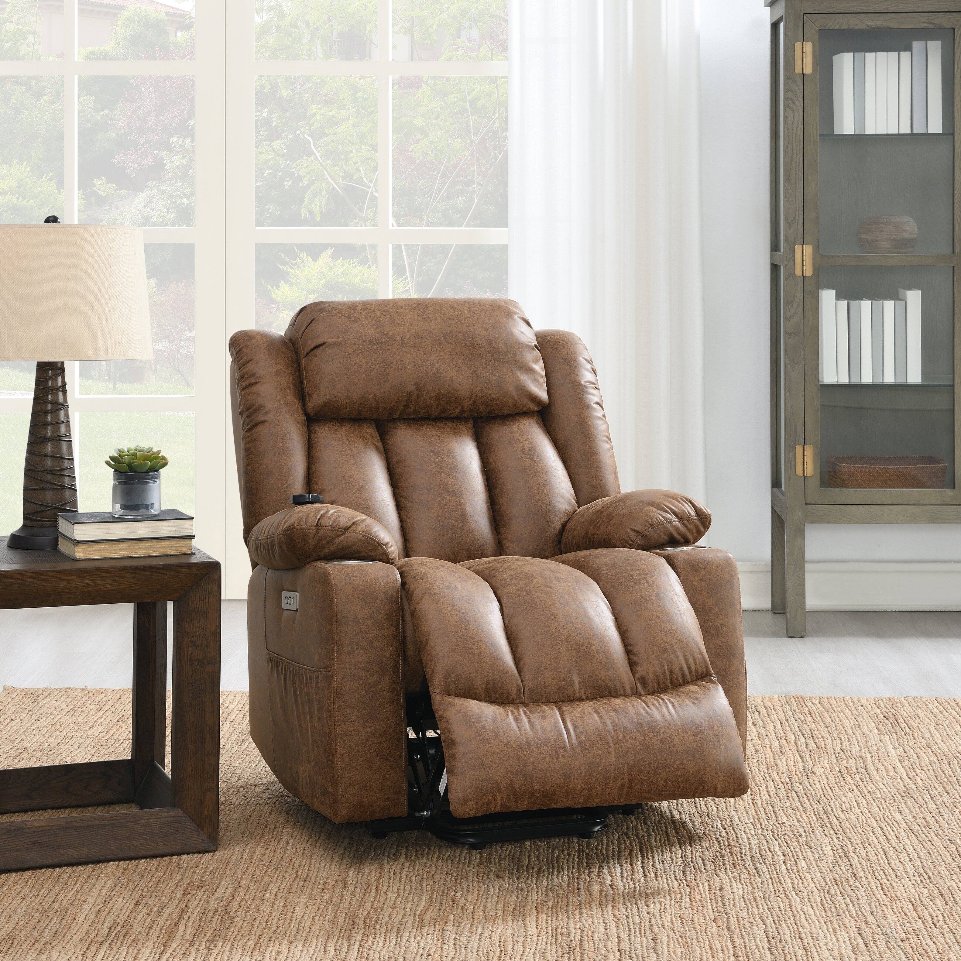 Front. TinyHomie - Brown Power Lift Recliner with Massage and Heating - Brown.