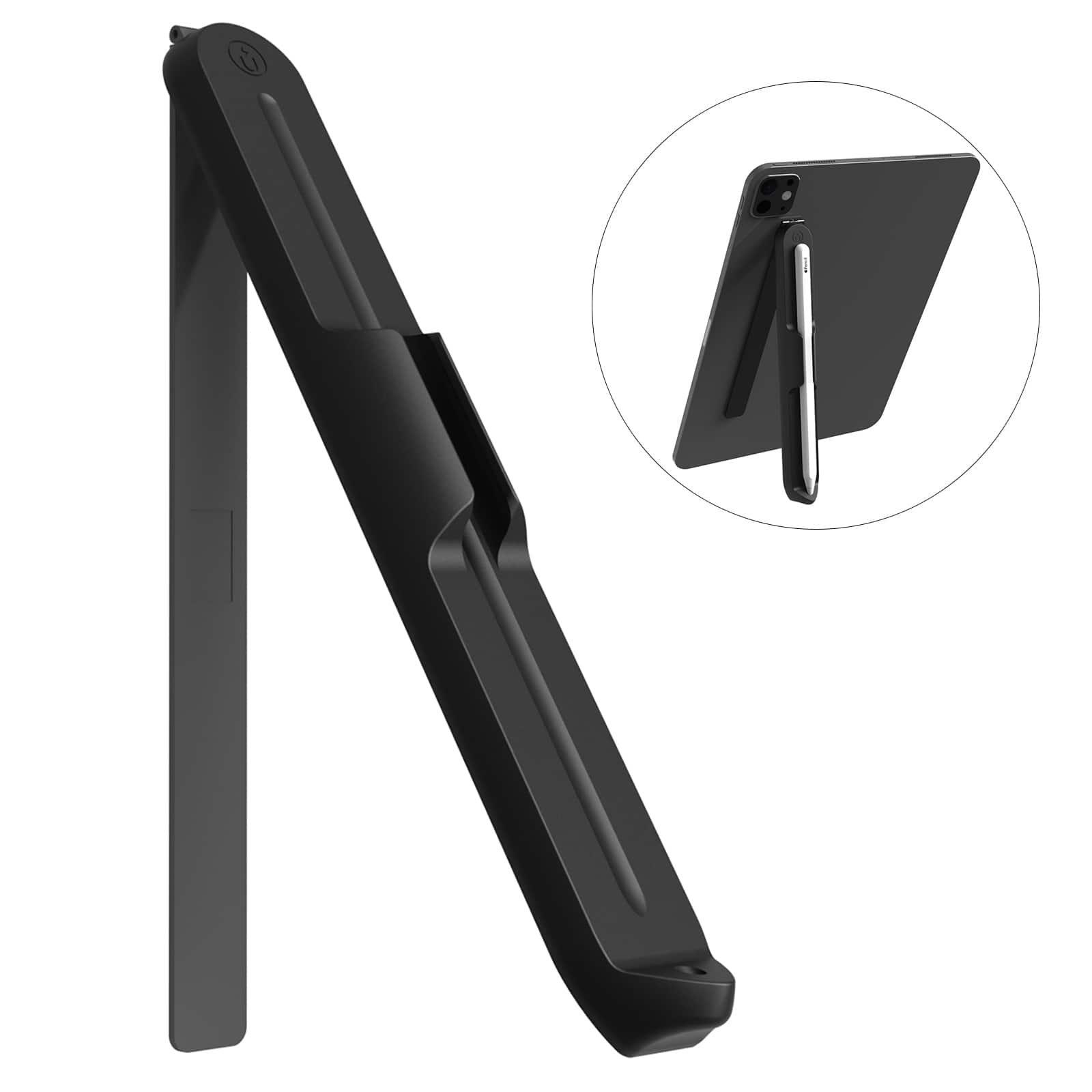 Dteck - Universal Tablet Stand with Stylus Holder, Stick-On Adhesive Desk Tablet Stand Mount - Black