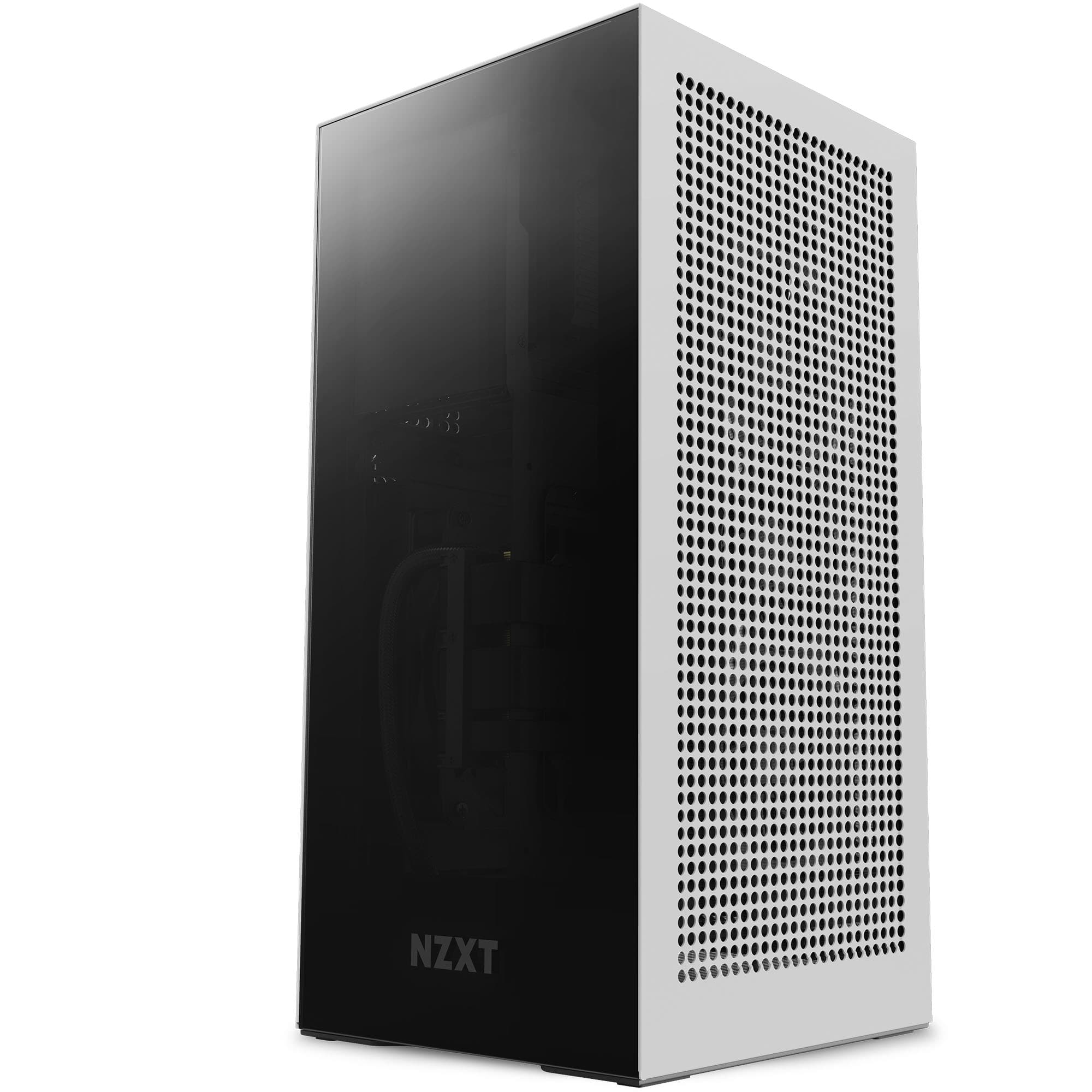 Front. NZXT - H1 SFF Mini ITX Mini Tower Case with PSU, AIO, Fan Controller and PCIE Extender - White.