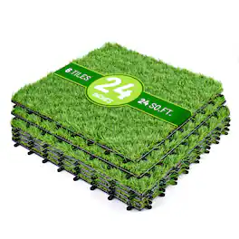 Sorbus - 24Sq. Ft. Artificial Grass Tiles – Interlocking 24"x24" Fake Grass Mats for Balcony, Patio, Deck Flooring - Green