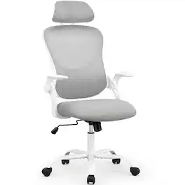 Sweetcrispy - Ergonomic Mesh Office Chair, Swivel Computer Desk Chair with Headrest and Adjustable Armrests - Gray