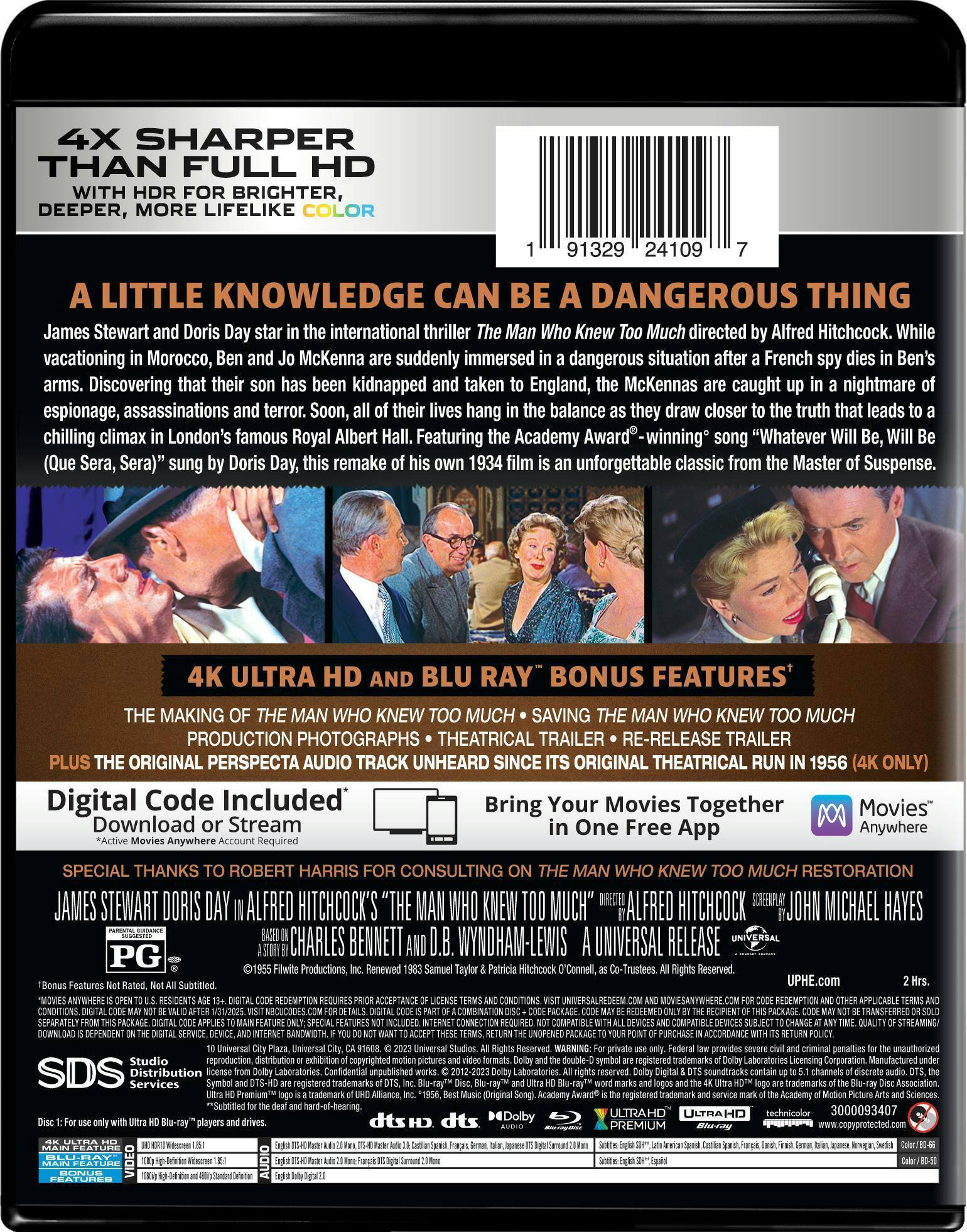 Back. The Man Who Knew Too Much   - 4K Blu-Ray.