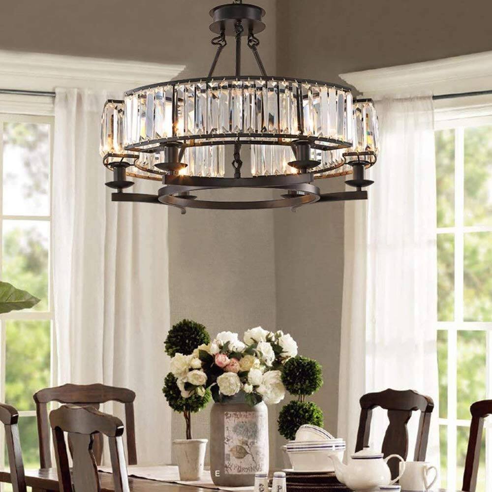 Siljoy - Modern Farmhouse Round Chandeliers for Dining Room Living Room Kitchen Island Foyer Entryway - Black