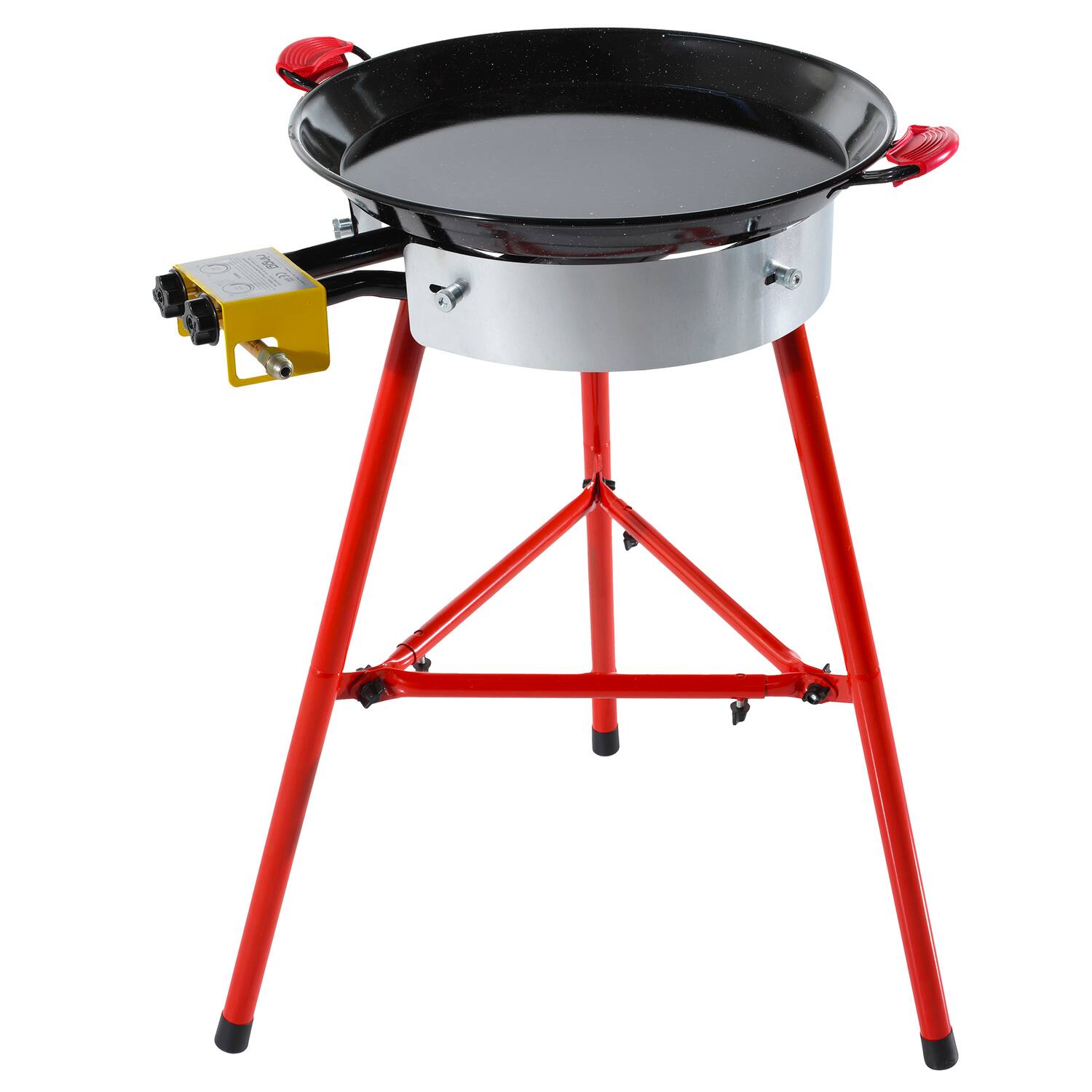 Left. Ringg - Chef Series Compact Outdoor Propane Flat Top Cooking Kit, 18" Enameled Steel Pan, Dual Burner, Stand - Multicolored.