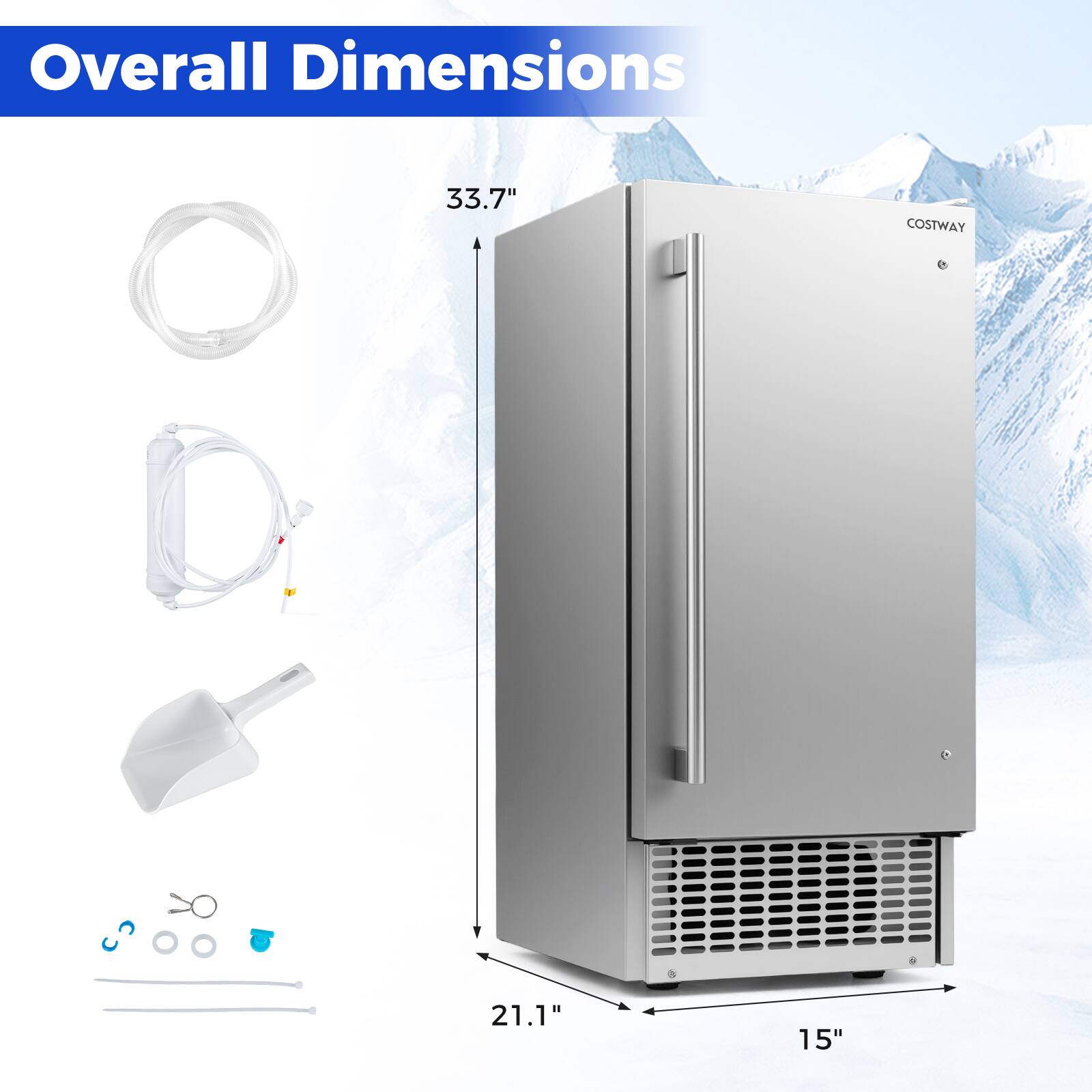 Overall Dimensions: 33.7" H x 21.1" W x 15" D