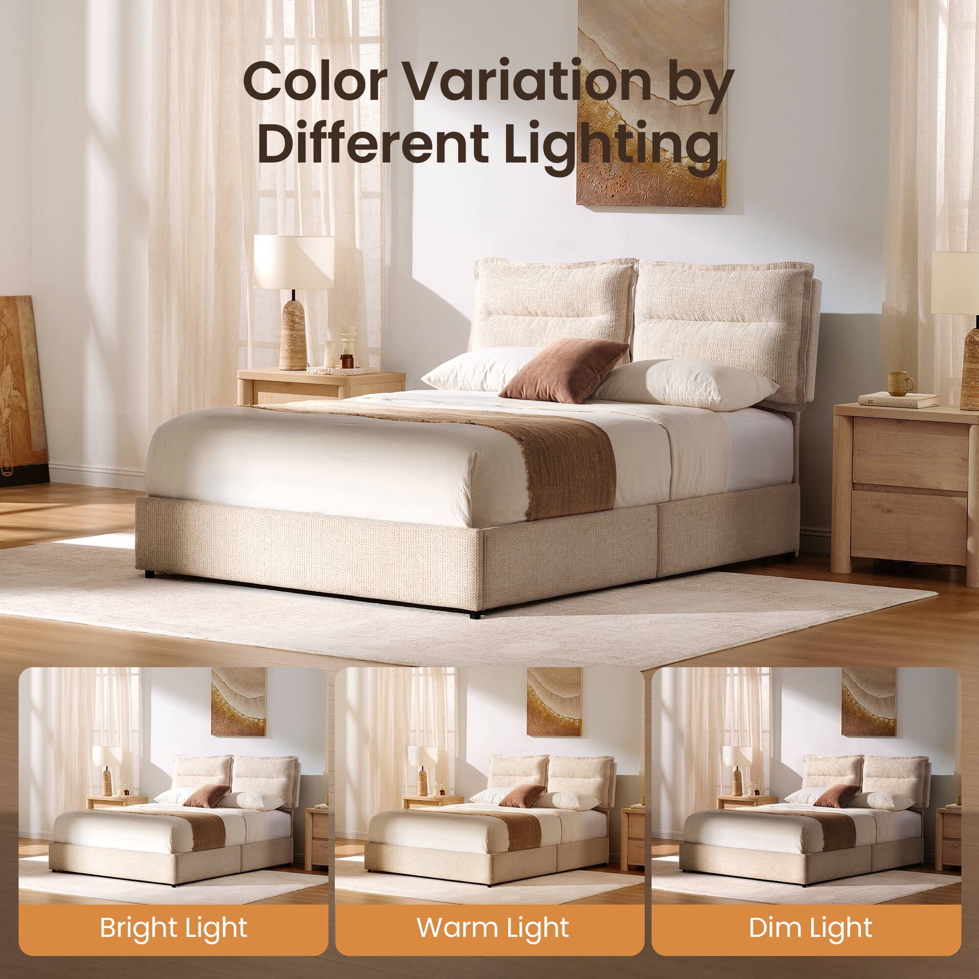 Color Variation by Different Lighting

- Bright Light
- Warm Light
- Dim Light