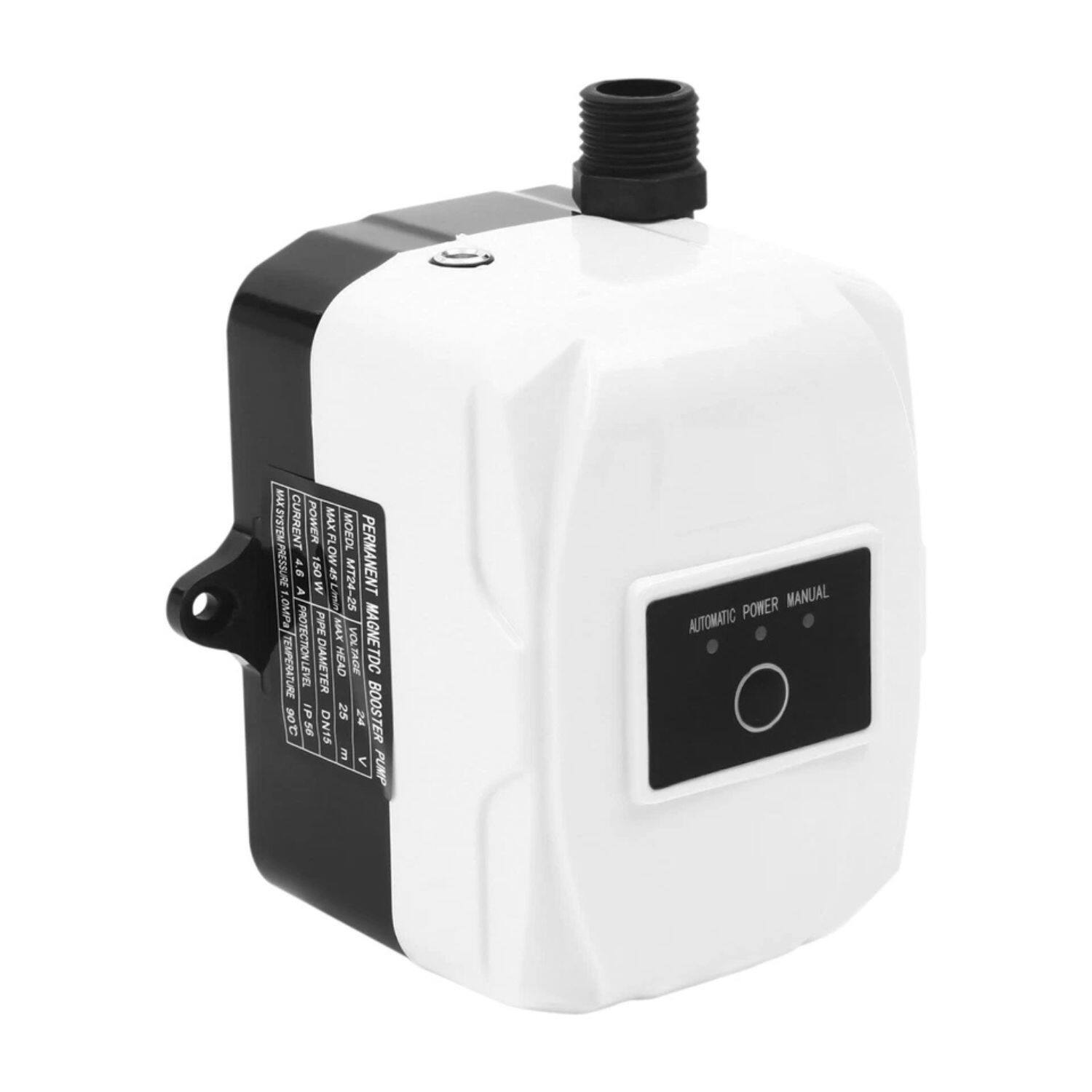 Sure, here is the corrected and grouped text:

**System Information:**
- Model: MT24-25
- Power: 9W
- Max Flow: 150 L/H
- Diameter: DN15
- Head: 28 m
- Voltage: DC 9V
- IP Rating: IP56
- Temperature Protection Level: 58°C
- Permanent Magnet DC Booster Pump

**Features:**
- Automatic Power
- Manual Power

**Additional Information:**
- Made in China
- Product Code: 1604-045
- Product Number: 24
- Voltage: 9V
- Current: 1.6A
- Power: 9W
- Temperature Protection: 58°C
- IP56
- DN15

**Control:**
- Automatic Power
- Manual Power