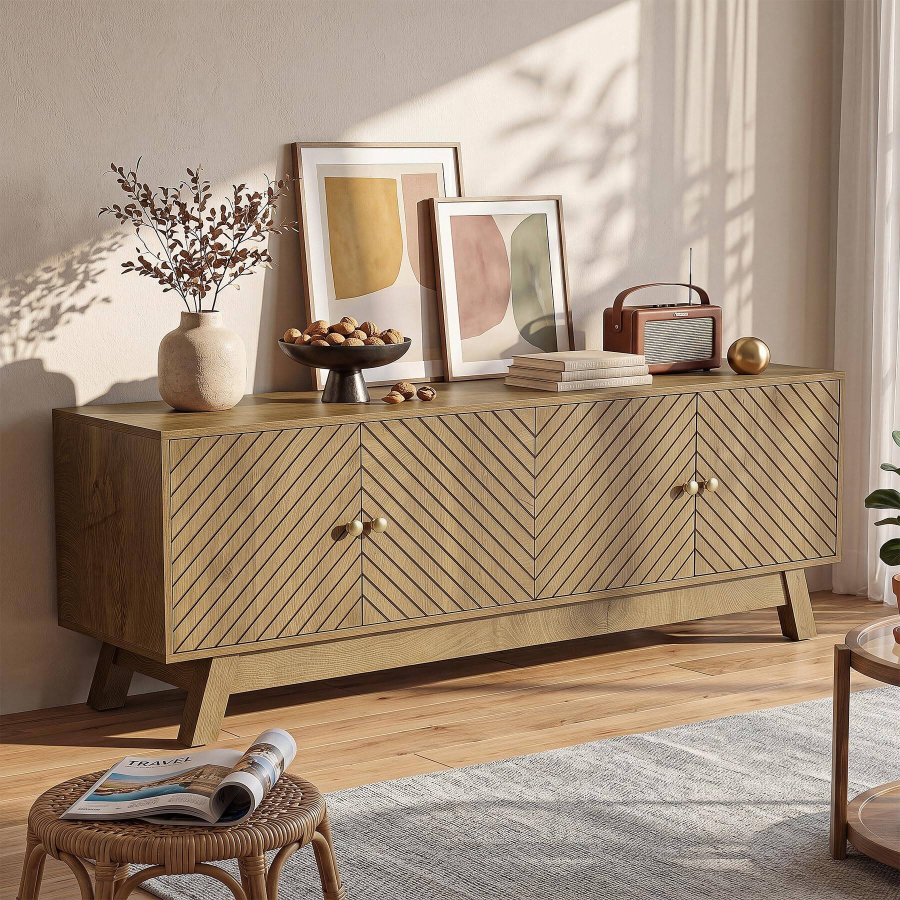 Left. Tribesigns - LITTLE TREE 63" Mid-Century Modern TV Stand for TVs Up to 60 Inch - Brown.