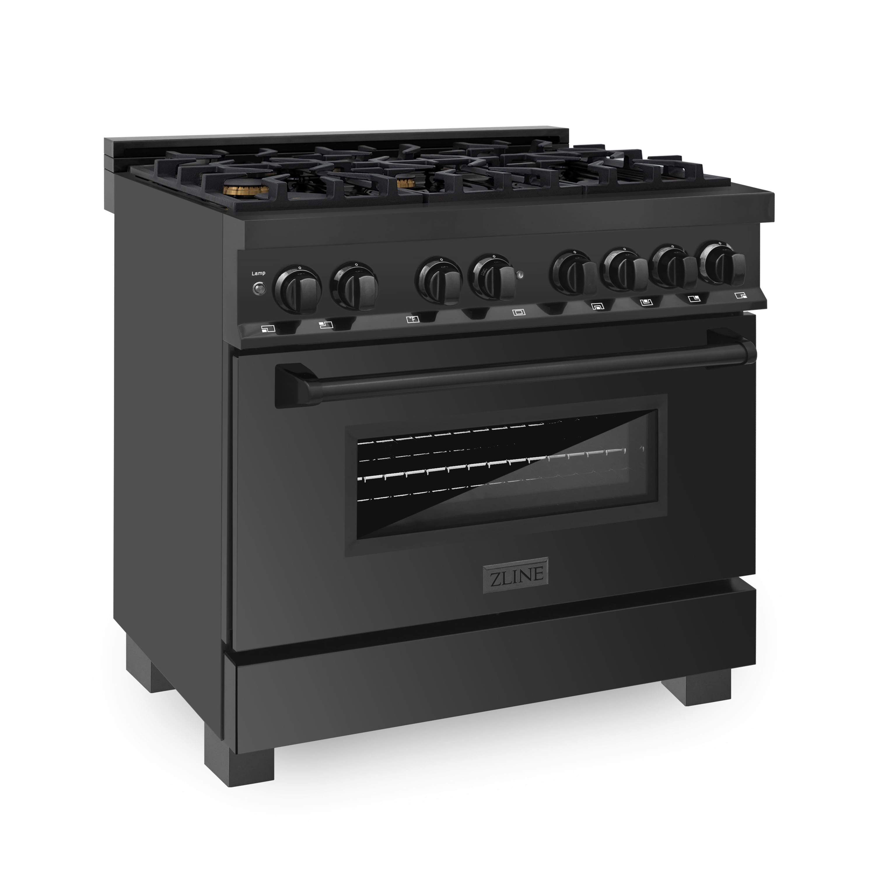 Back. ZLINE - 36" Legacy Dual Fuel Range with 6 Brass Burners & Oven (RAB-BR-36) - Black Stainless Steel.