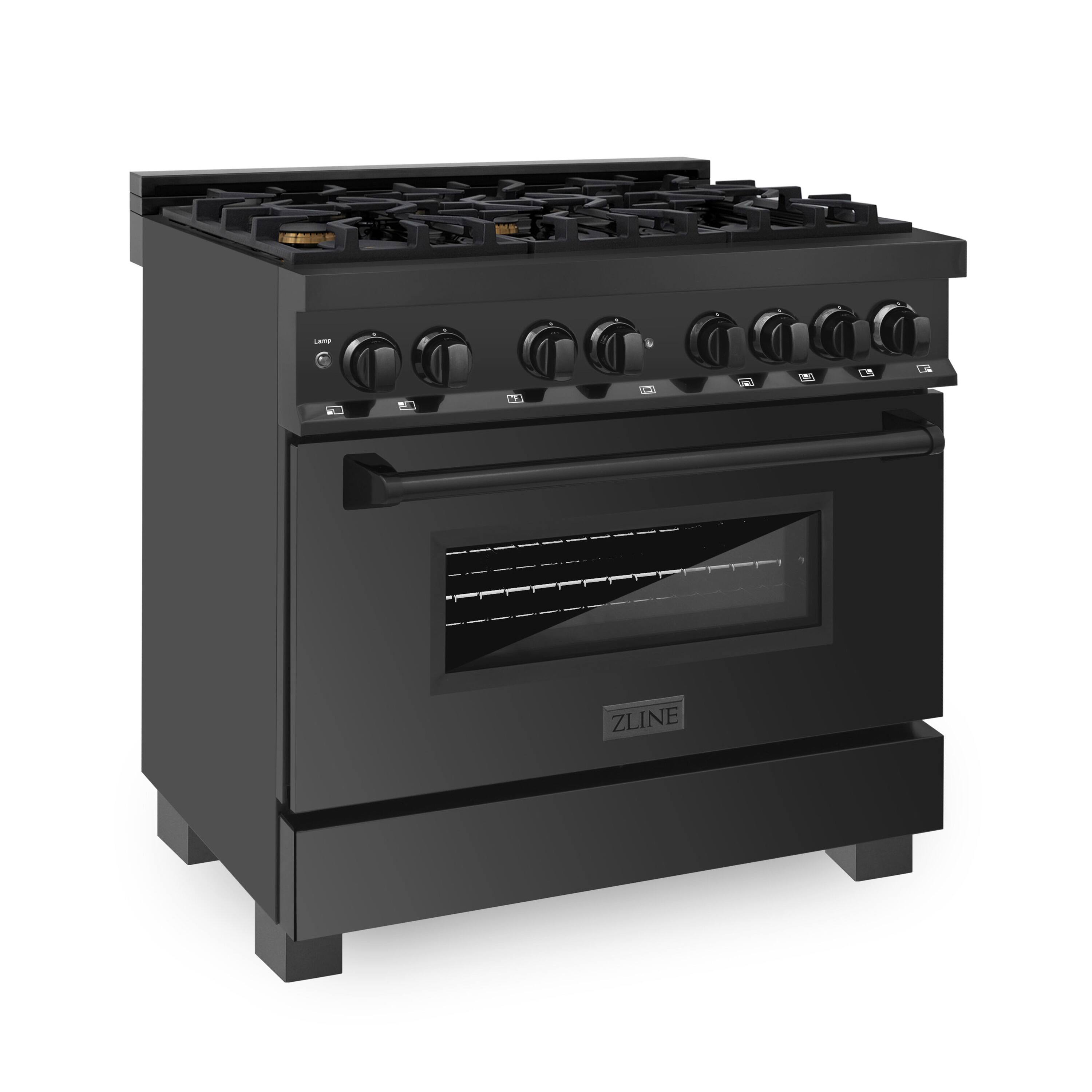 Back. ZLINE - 36" Legacy Dual Fuel Range with 6 Brass Burners & Oven (RAB-BR-36) - Black Stainless Steel.