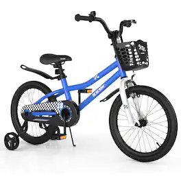 Costway - 18" Kid's Bike with Removable Training Wheels & Basket for 4-8 Years Old - Blue