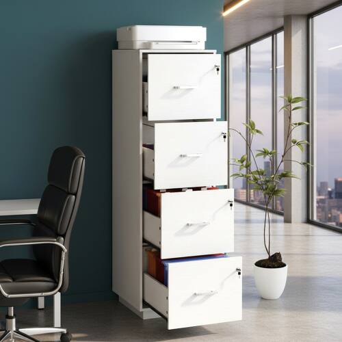 Alt View 8. Winado - Mobile 4-Drawers Tall File Cabinet with Independent Locks, Letter-Size Hanging Anti-Tip for Home Office Space-Saving - White.