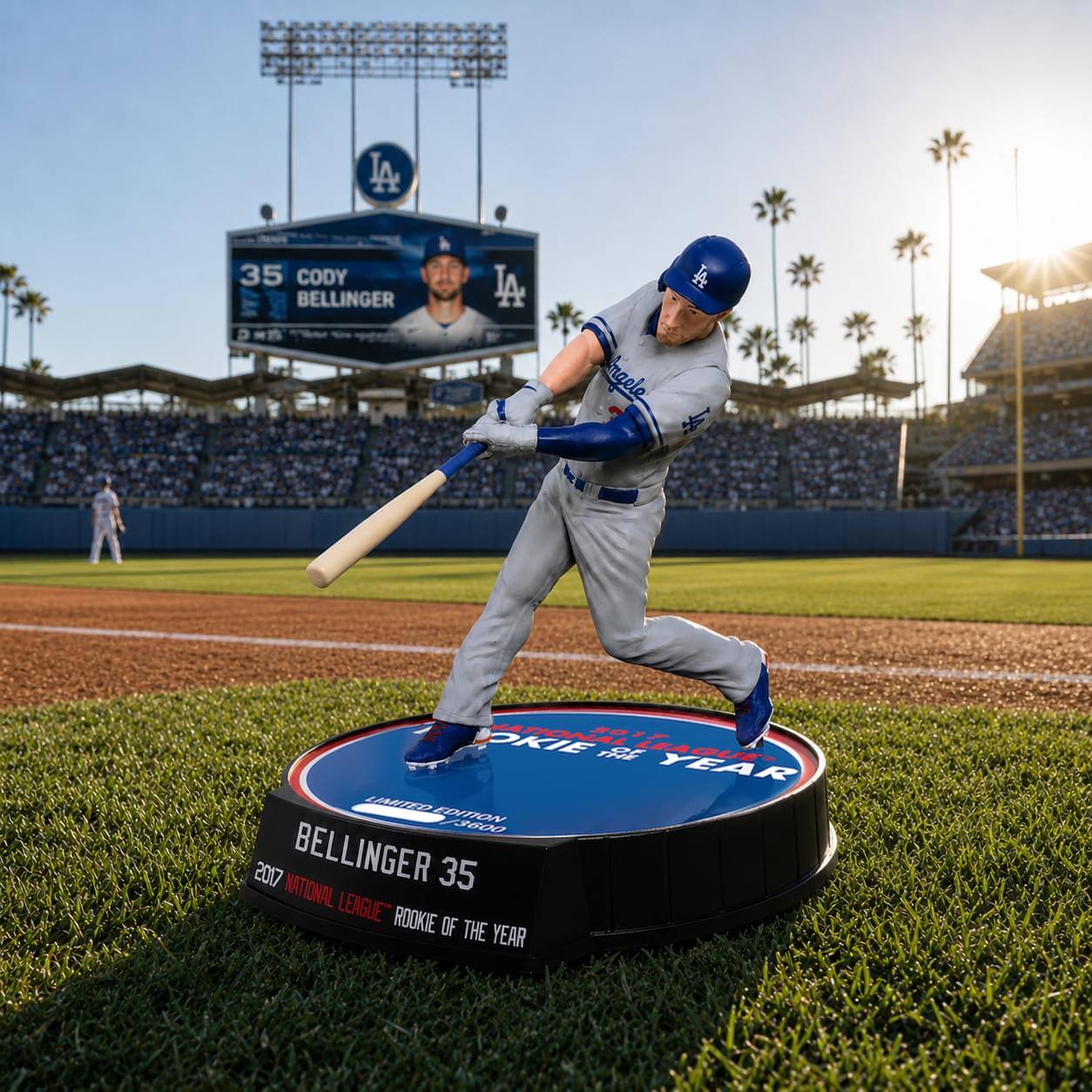 LA 35 CODY BELLINGER C LA racle AA BAH OKIE RF AGUE YEAR LAIO EPITION 3800 2017 BELLINGER 35 NATIONAL LEAGUE ROOKIE OF THE YEAR