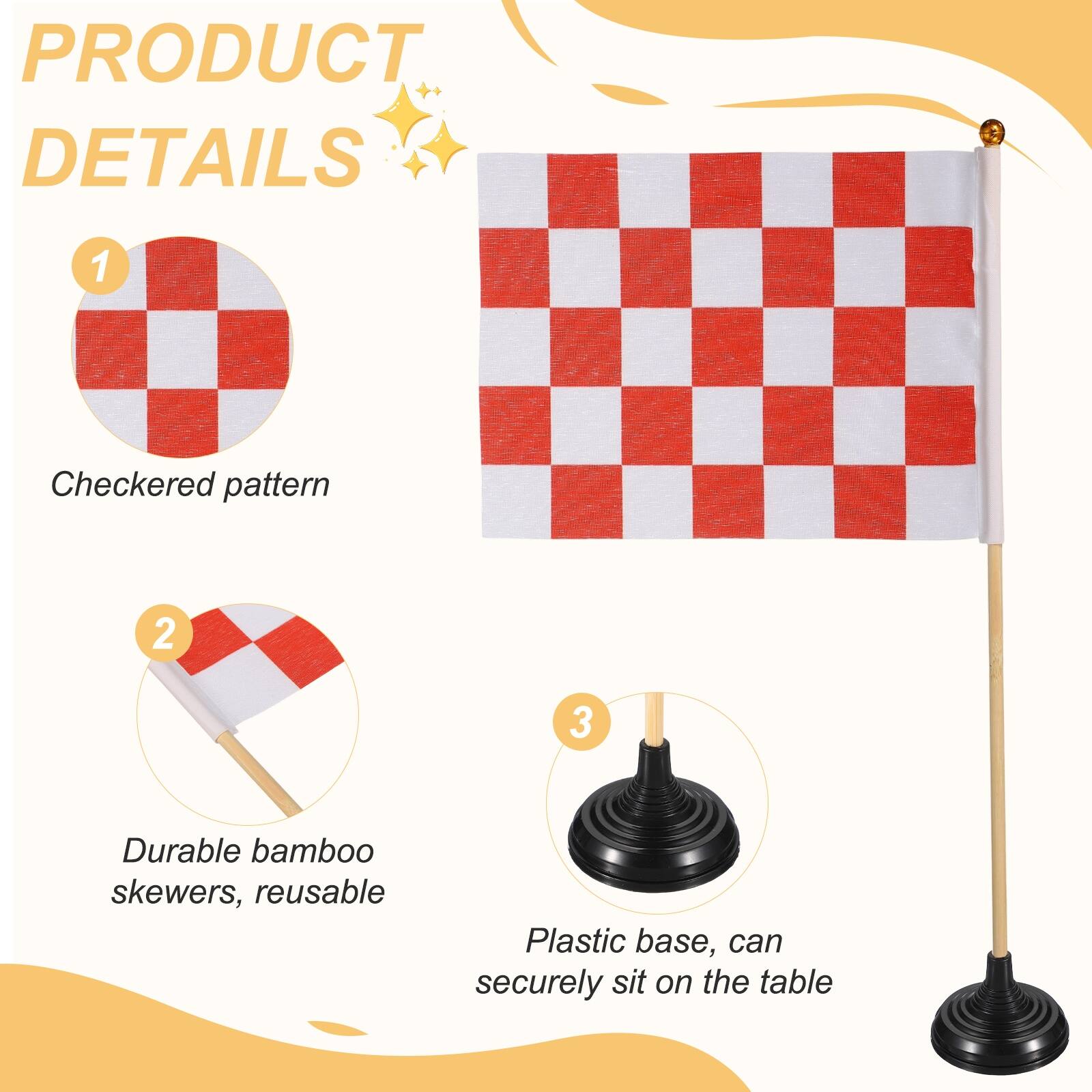 PRODUCT DETAILS

1. Checkered pattern

2. Durable bamboo skewers, reusable

3. Plastic base, can securely sit on the table