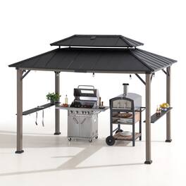 SUNJOY - 8ft. x 12 ft. Churchill Cedar Framed Grill Gazebo with DC Solar Power Black - Churchill Cedar+DC Solar Power+Black