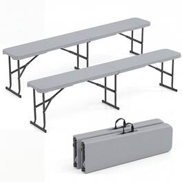 Costway - 2PCS 6 FT Plastic Folding Bench, Portable Indoor Outdoor Bench with Carrying Handle - Light Gray