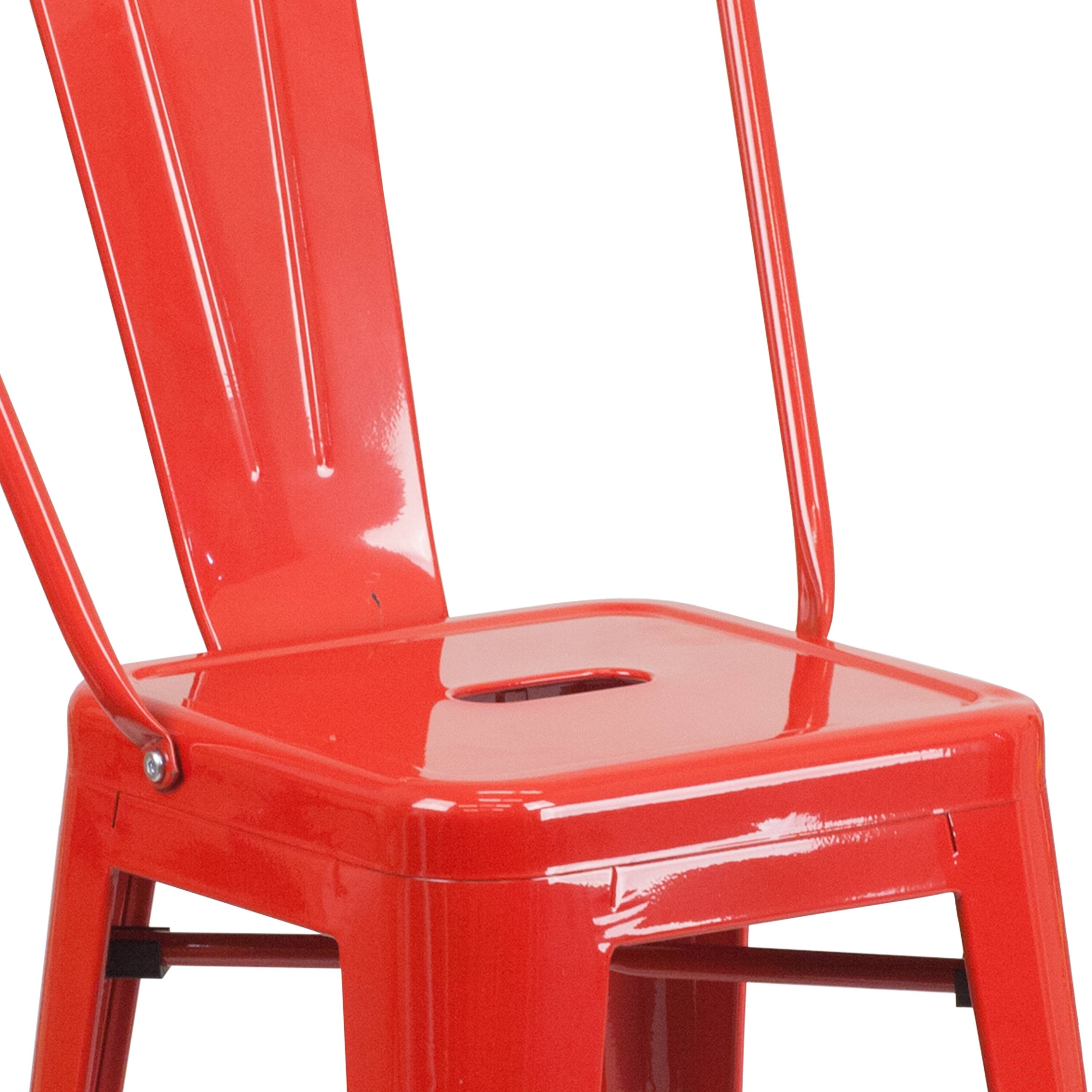 Alt View 9. Emma + Oliver - Commercial Grade 4 Pack 24" High Metal Indoor-Outdoor Counter Height Stool with Back - Red.