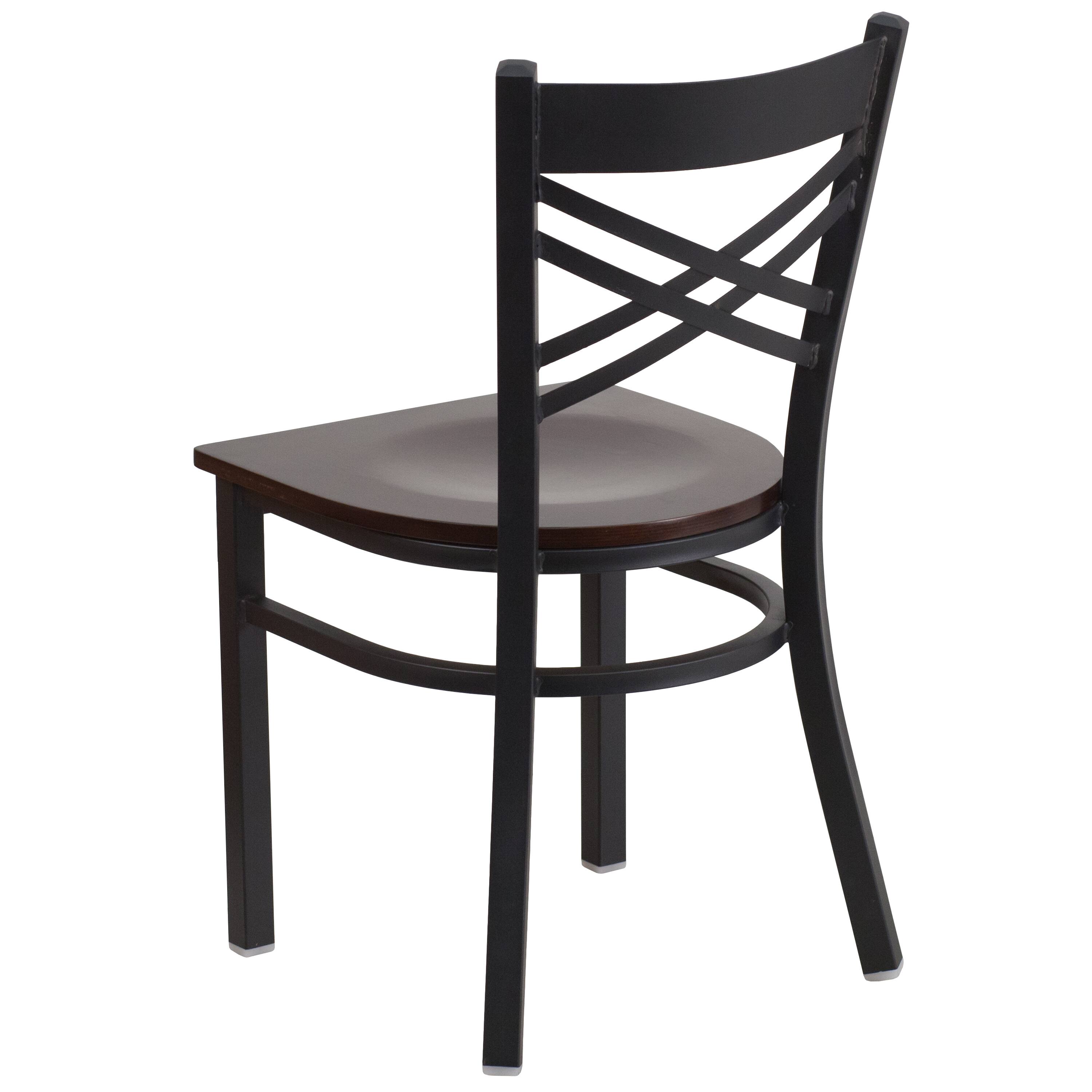 Alt View 5. Emma + Oliver - "X" Back Metal Restaurant Dining Chair - Walnut Wood Seat/Black Metal Frame.