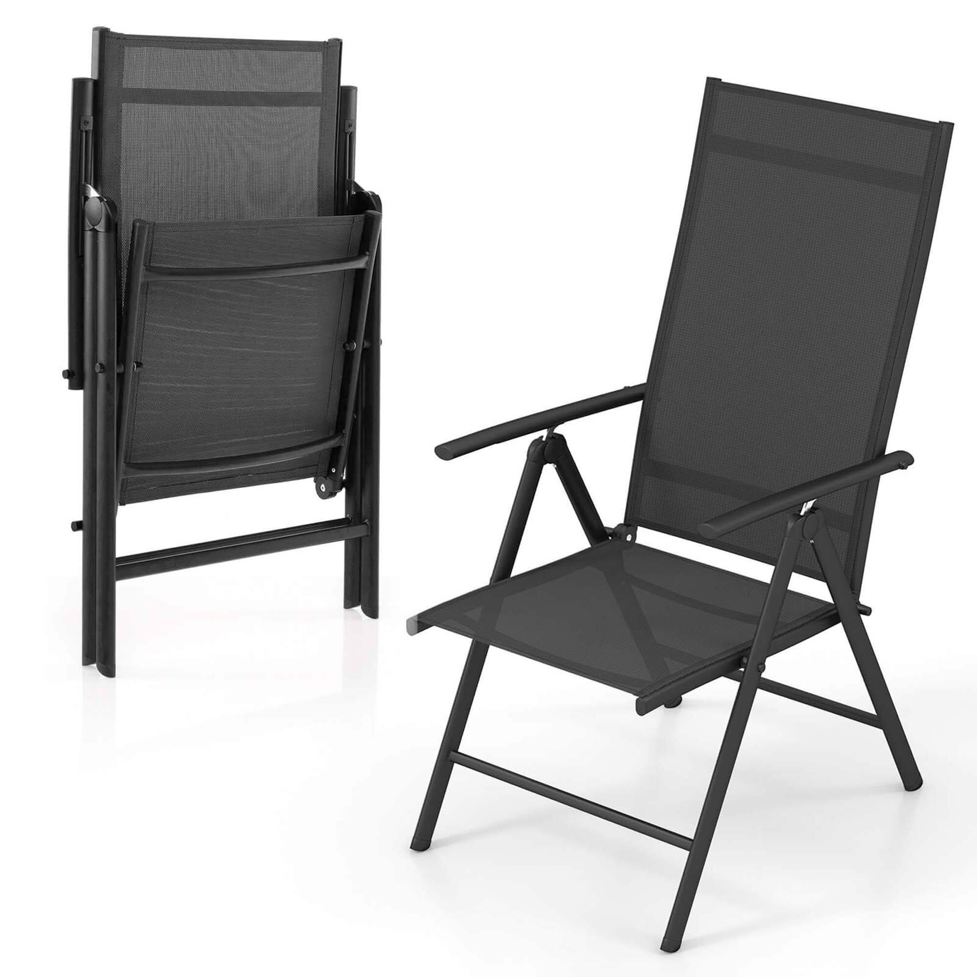 Angle. Costway - 1 PCS Patio Folding Dining Chair with 7-Level Adjustable High Backrest for Garden - Black.