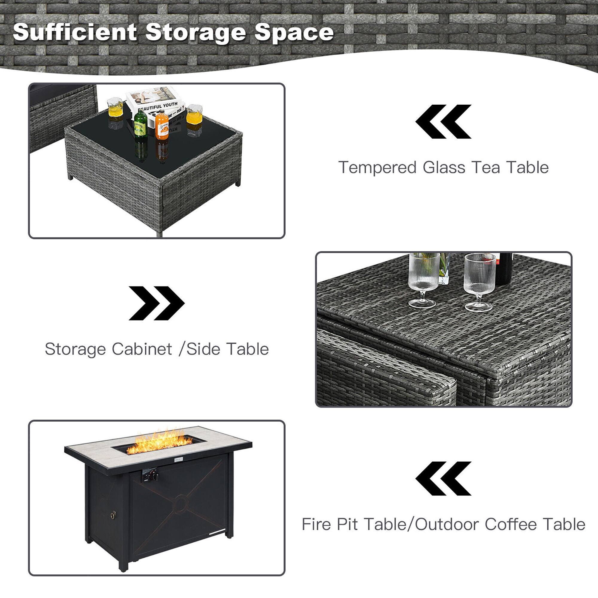 Sufficient Storage Space
Tempered Glass Tea Table
Storage Cabinet / Side Table
Fire Pit Table/Outdoor Coffee Table