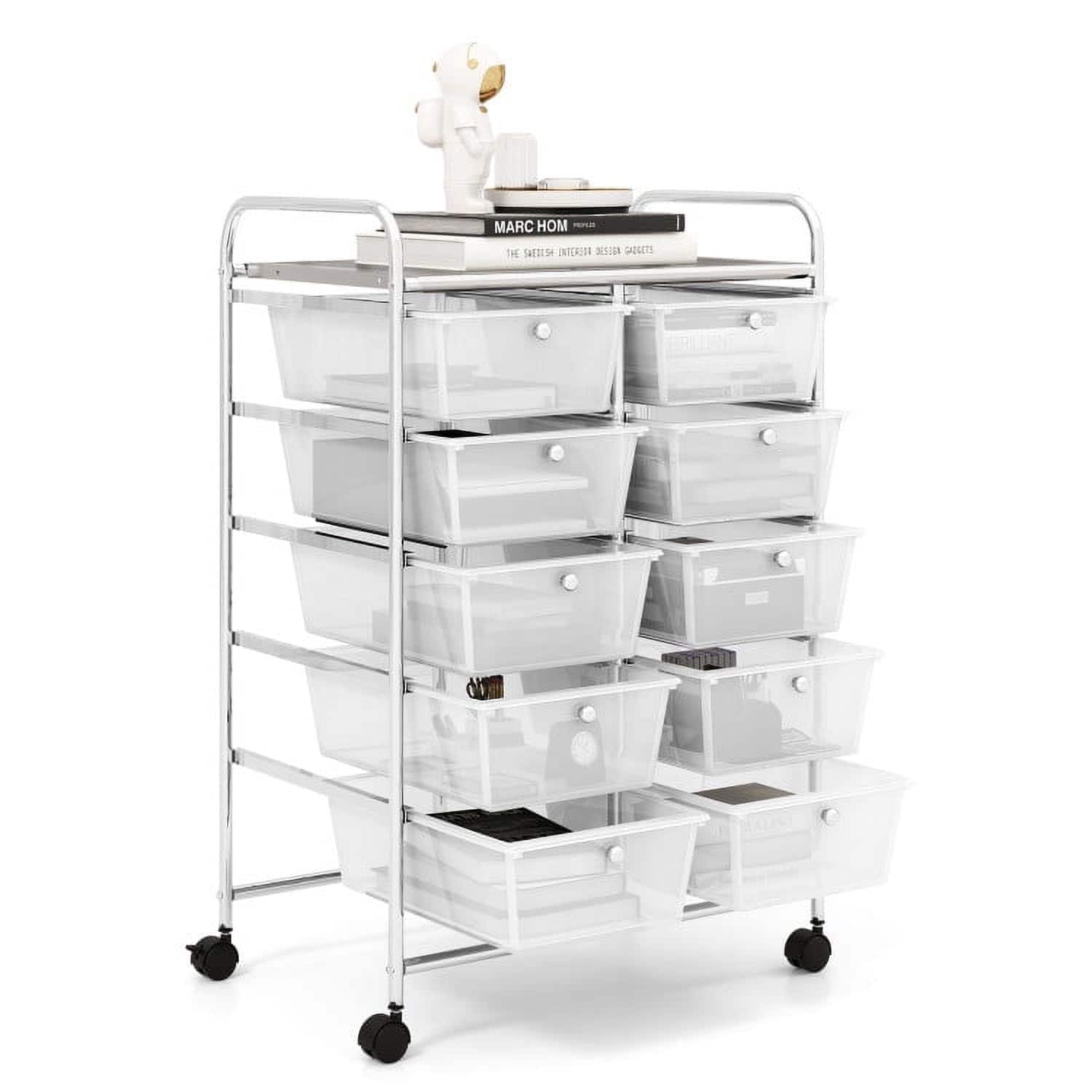 Pefilos - 10-Drawer Rolling Storage Cart-Transparent, Craft Organizers and Storage, Multipurpose Organizer Cart for Home, Office - Clear