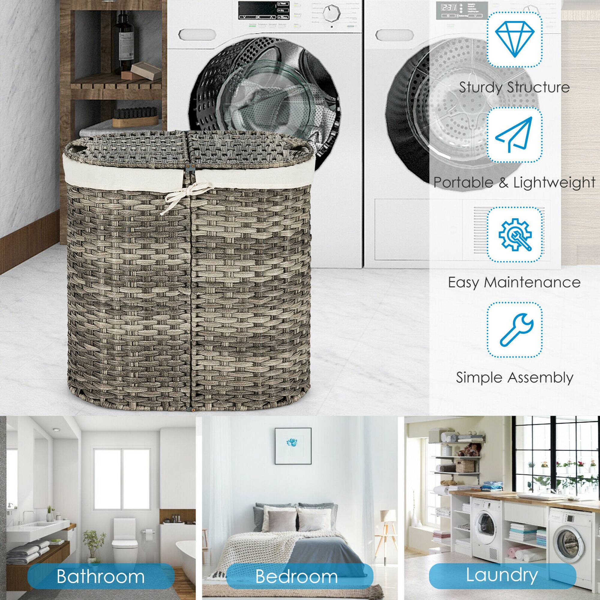 The text on the image is grouped and corrected as follows:

Sturdy Structure Portable & Lightweight Easy Maintenance Simple Assembly Bathroom Bedroom Laundry