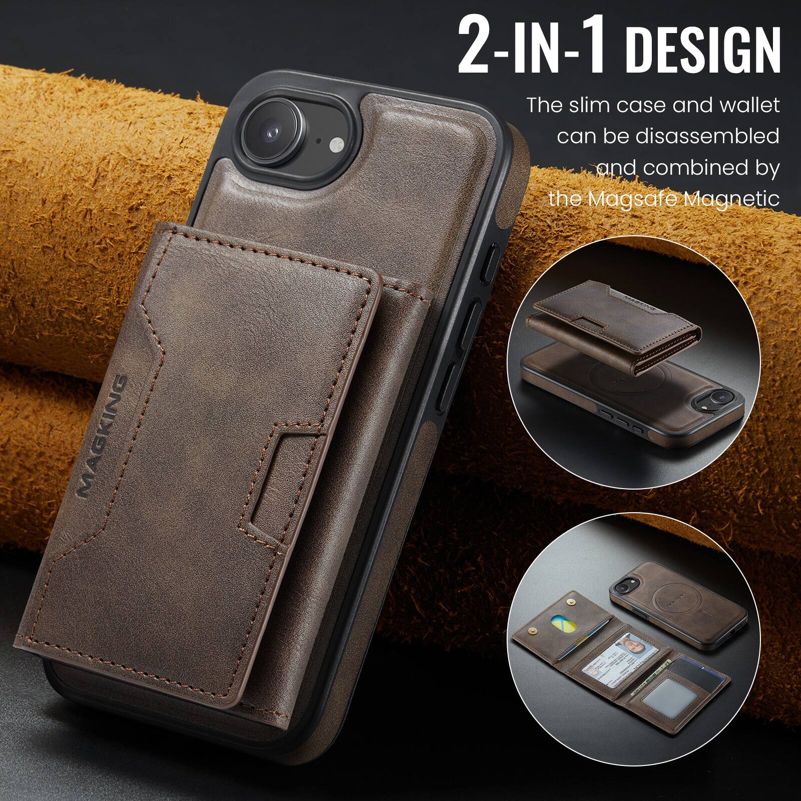 2-IN-1 DESIGN  
The slim case and wallet can be disassembled and combined by the Magsafe Magnetic