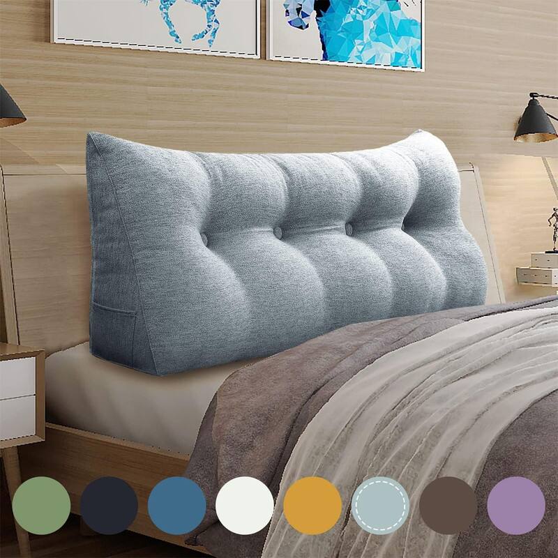 Angle. wowmax - Wedge Pillow Headboard for Full Size - Gray Support Bolster with Removable Bed Cover - Grey.