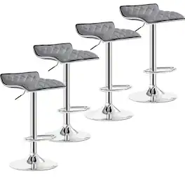 Vecelo - Adjustable Bar Stools Set of 4, Bar Height Stools for Kitchen Counter - Gray
