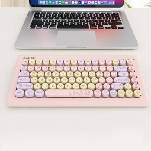 Earthley Blooms - Wireless For Ipads Tablet Pc Laptop Desktop Smart Phone Cute Typewriter Style Computer Keyboards With Round - Pink Colorful Computer Keyboards