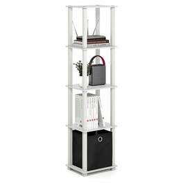 Furinno - TURN-N-TUBE Book Shelf, 5-Tier Square Open Frame Display Shelf, Corner Storage Shelves, Shelving Unit with Storage Bin - White/White/Black