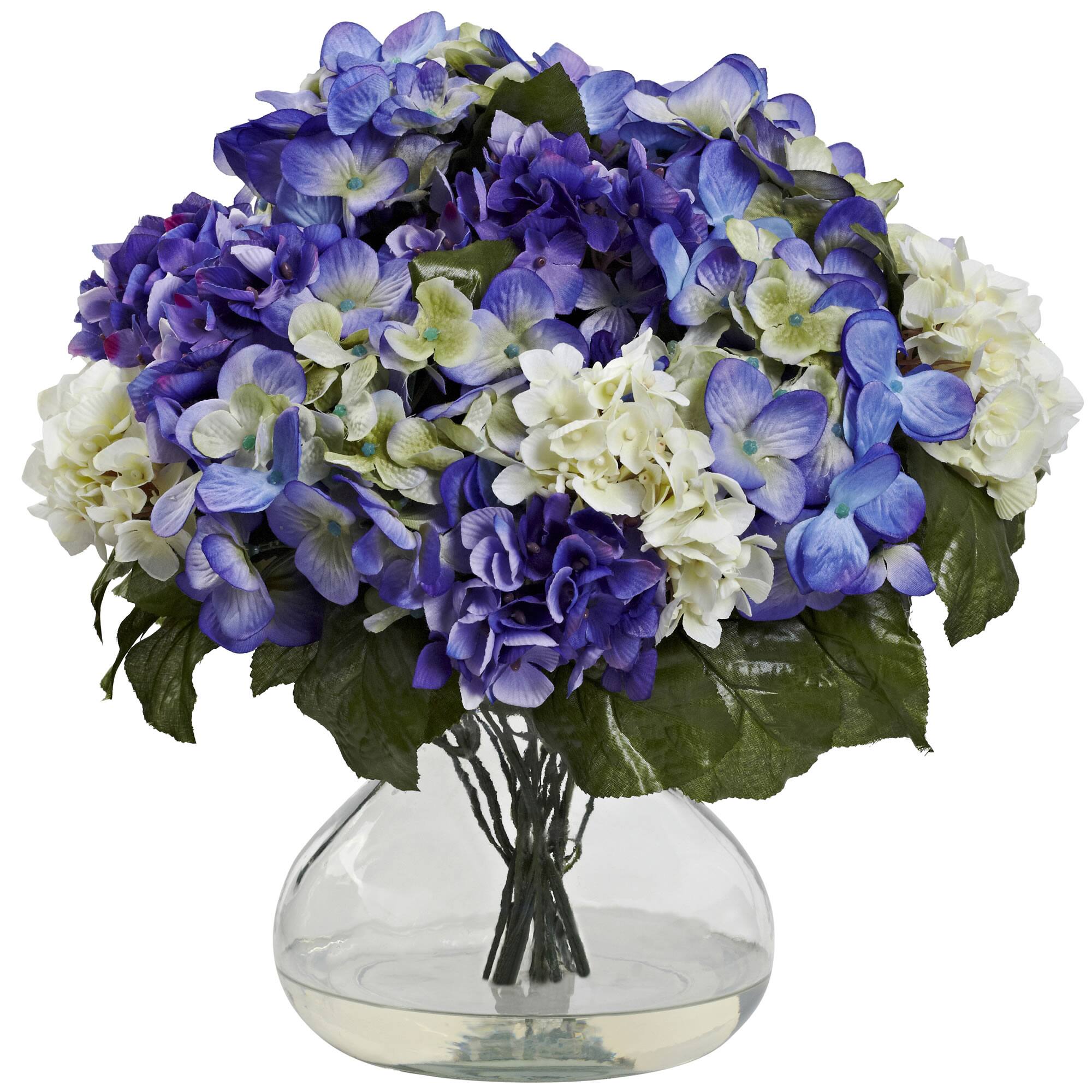 Front. BreeBe - Hydrangea w/Large Vase-Blue Purple - Blue Purple.