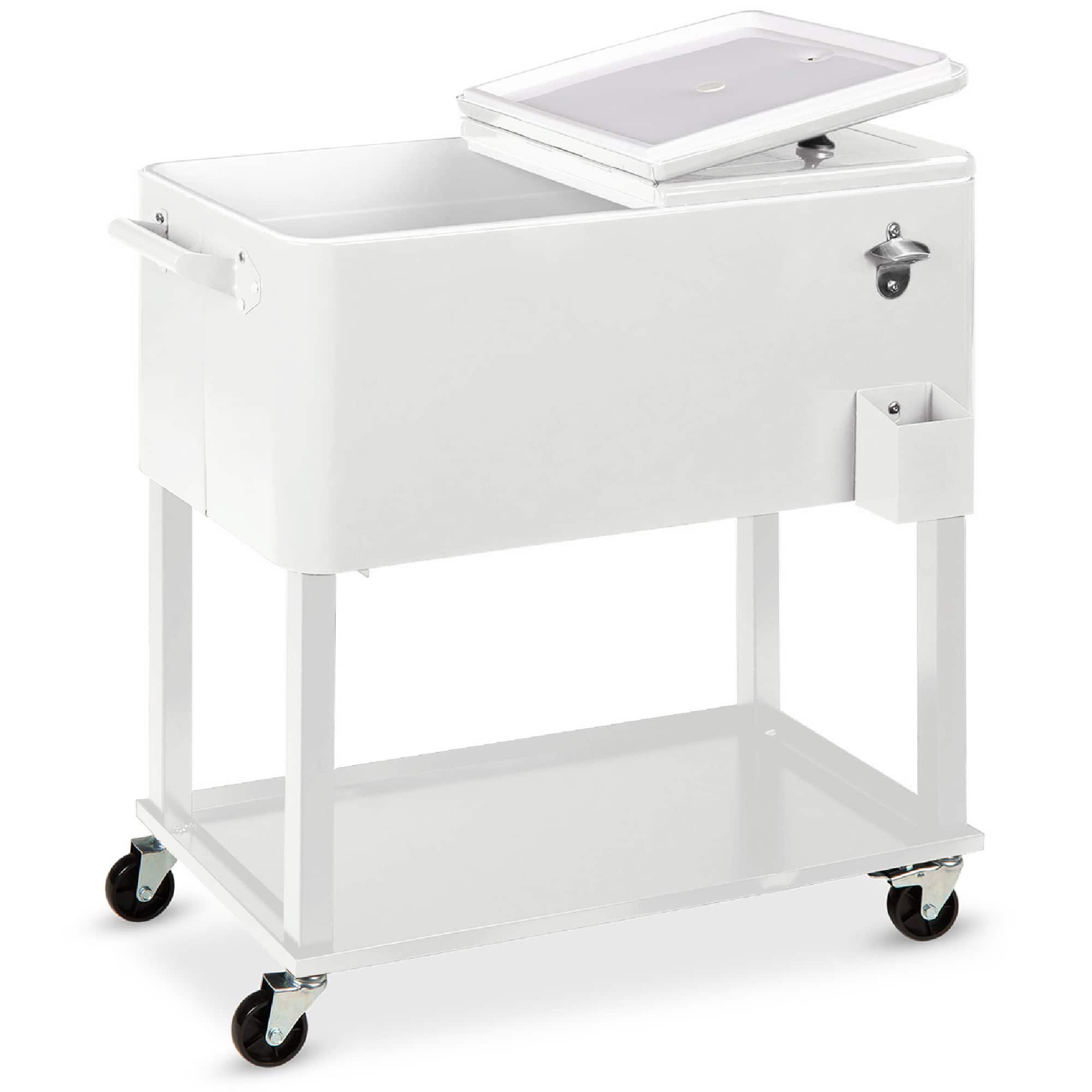 Best Choice Products - 80qt Steel Rolling Cooler Cart w/ Bottle Opener, Catch Tray, Drain Plug, Locking Wheels - White