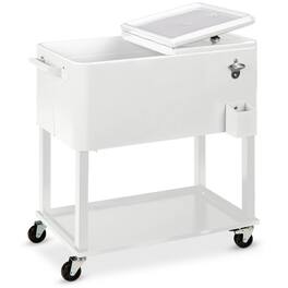 Best Choice Products - 80qt Steel Rolling Cooler Cart w/ Bottle Opener, Catch Tray, Drain Plug, Locking Wheels - White