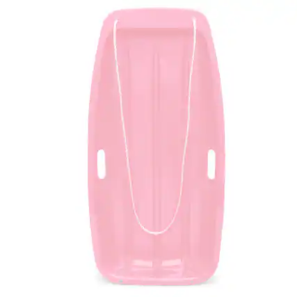 Front. Best Choice Products - Kids Outdoor Plastic Toboggan Snow Sled Board w/ Pull Rope, Handles - 35in - Light Pink.