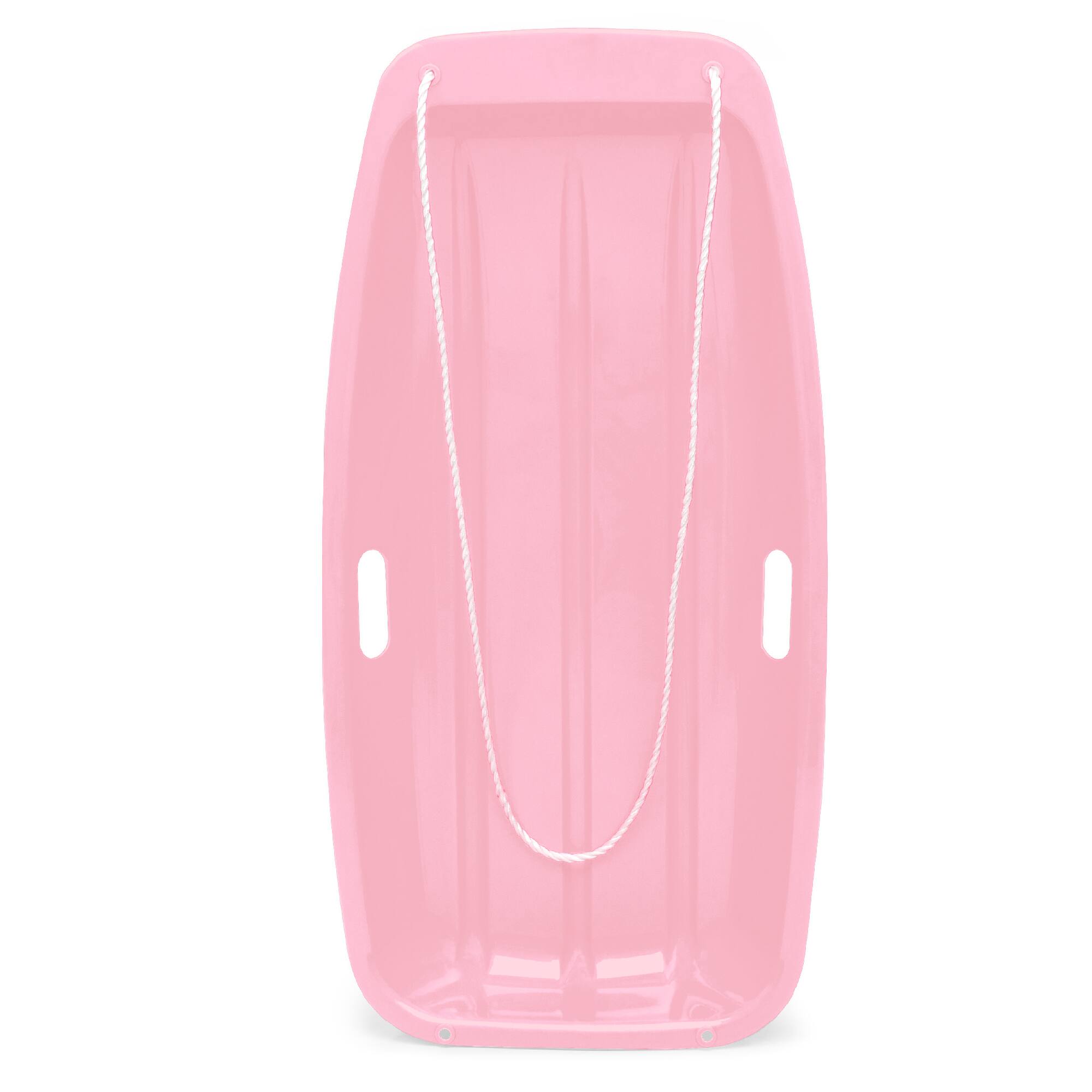 Best Choice Products - Kids Outdoor Plastic Toboggan Snow Sled Board w/ Pull Rope, Handles - 35in - Light Pink