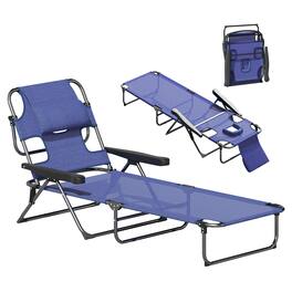 Outsunny - Tanning Chaise Lounge Chair, 4-Position Beach Chair with Face & Arm Holes, Pillow headrest, Adjustable Sunbathing Chair - Navy Blue