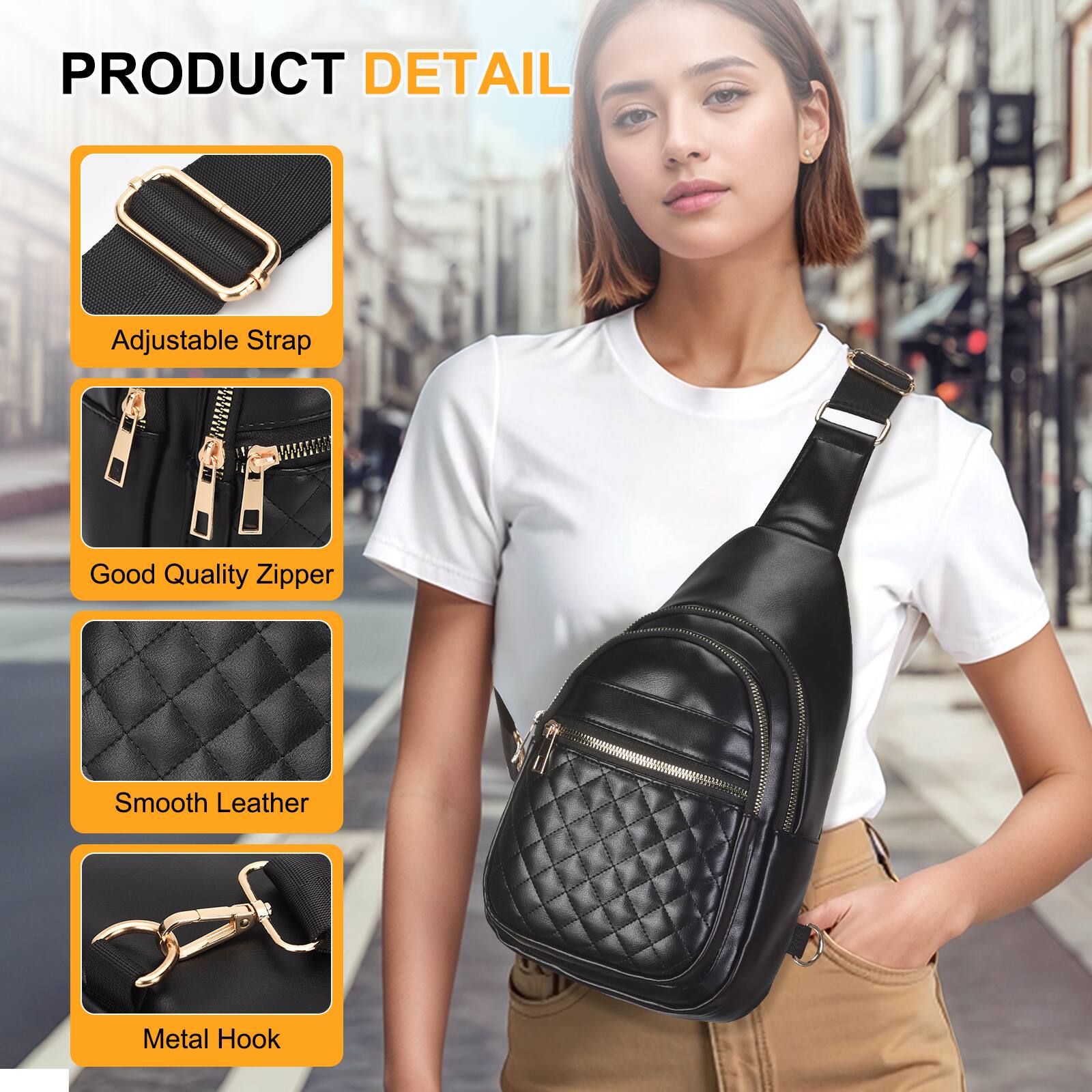 PRODUCT DETAIL

- Adjustable Strap
- Good Quality Zipper
- Smooth Leather
- Metal Hook