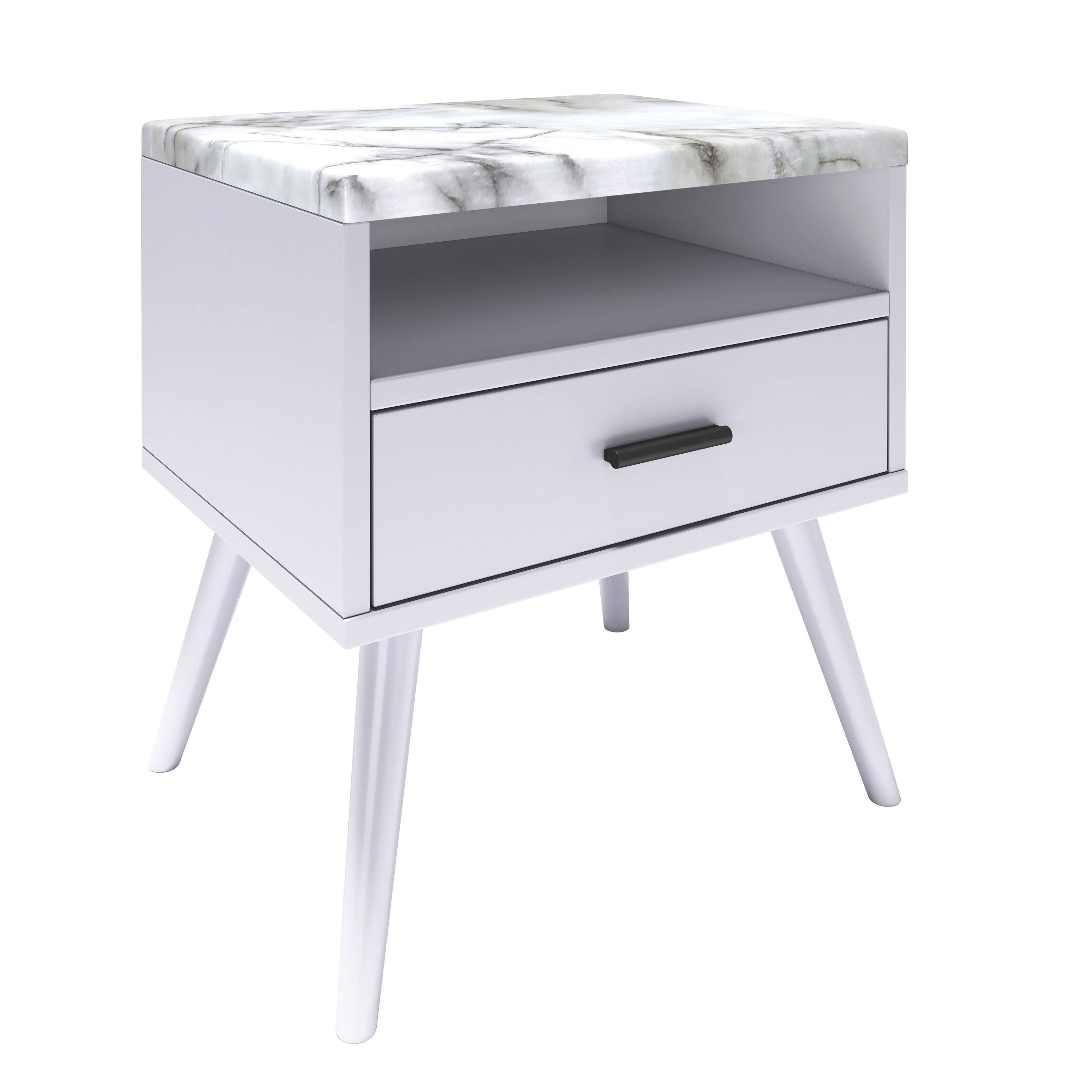 Alt View 2. Boyd Sleep - Boyd Sleep 21.6" Faux Marble Top Marcello Mid Century Nightstand - White.