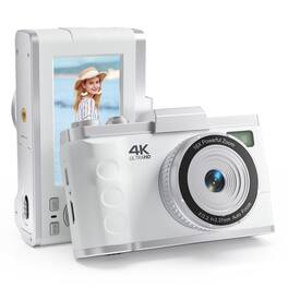 Sugift - 64MP Digital Camera with 4K Video, 16X Zoom, Flip Screen, Autofocus, Type-C Charging, and 32GB Card - White