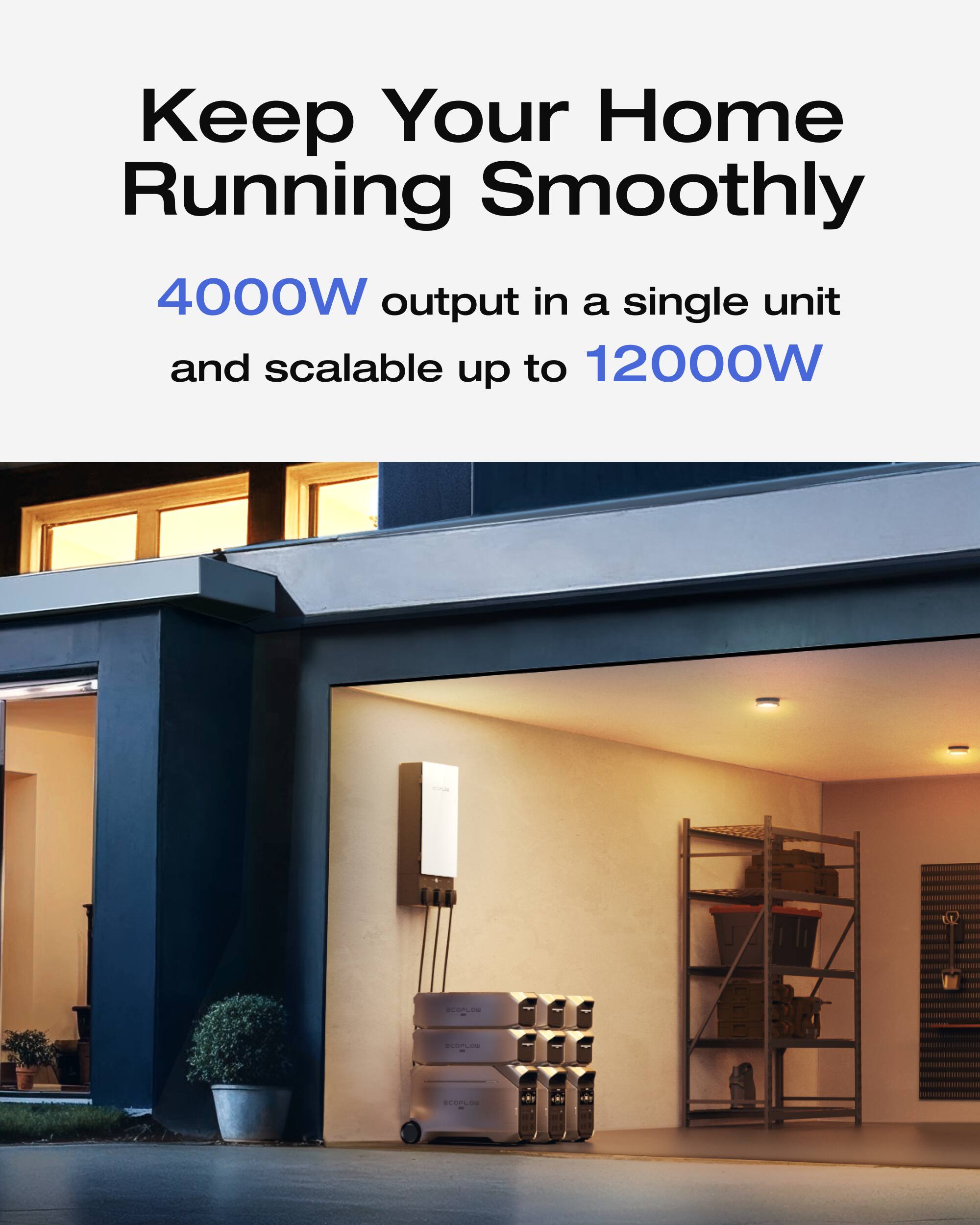 Keep Your Home Running Smoothly: 4000W output in a single unit and scalable up to 12000W addn addas.