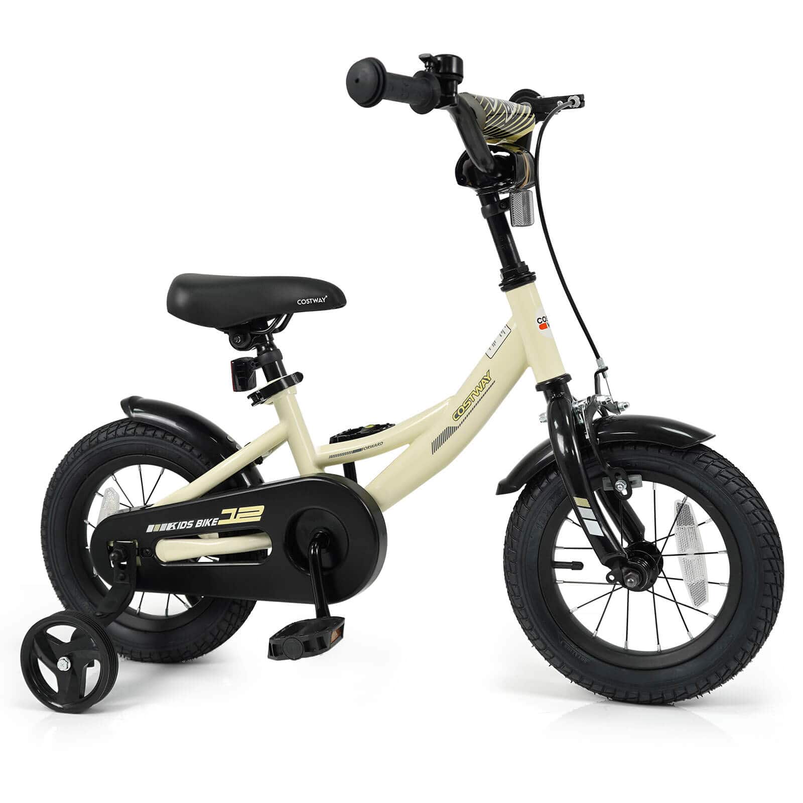 Costway - 12 Inch Kids Bike with Training Wheels Dual Brakes Adjustable Seat Handlebar Height - Beige price history on PriceWatchPro