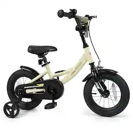 Costway - 12 Inch Kids Bike with Training Wheels Dual Brakes Adjustable Seat Handlebar Height - Beige