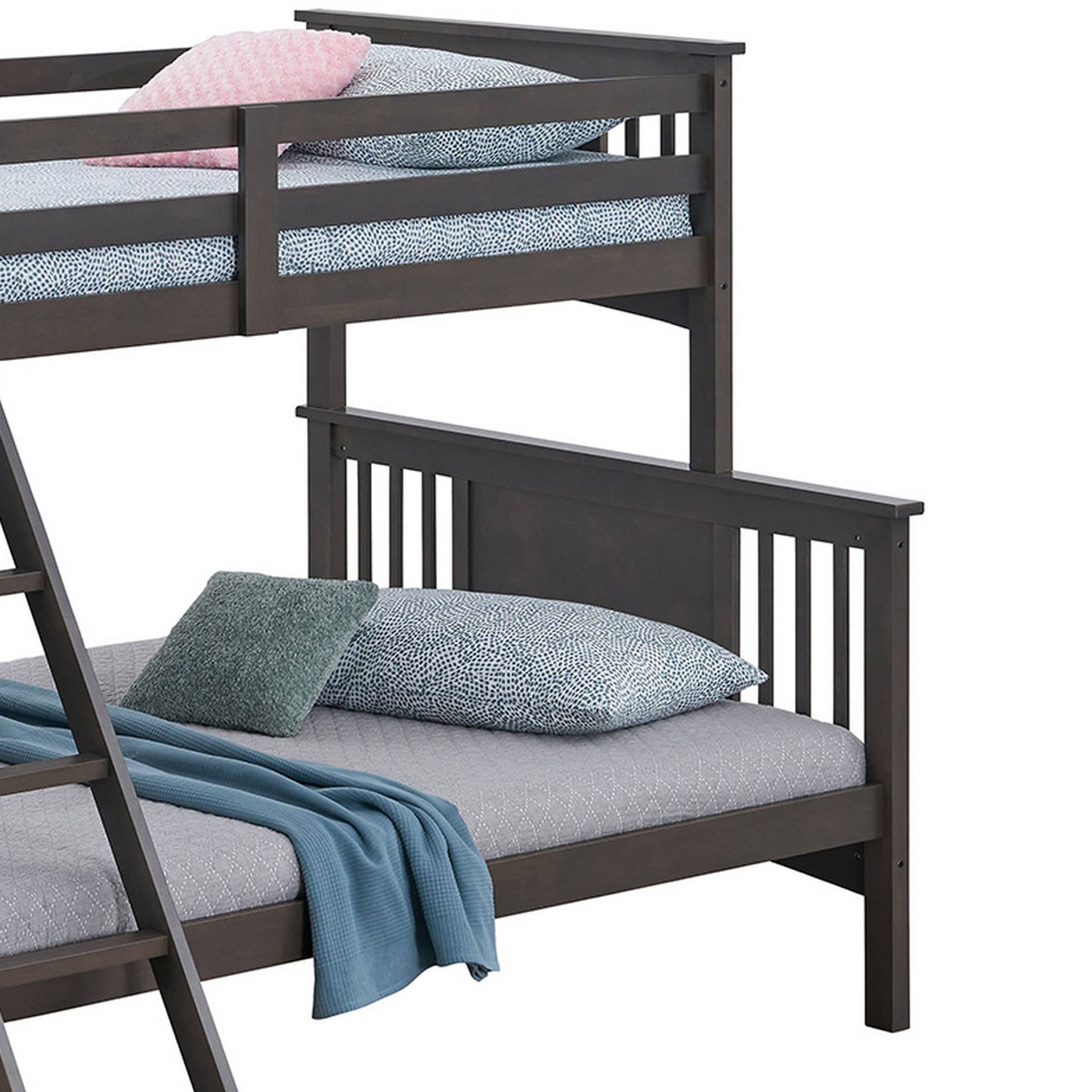 Alt View 2. Manhattan Lane - Ricky Twin Over Full Bunk Bed, Angled Ladder, Stain Gray Solid Hardwood - Stain Gray.