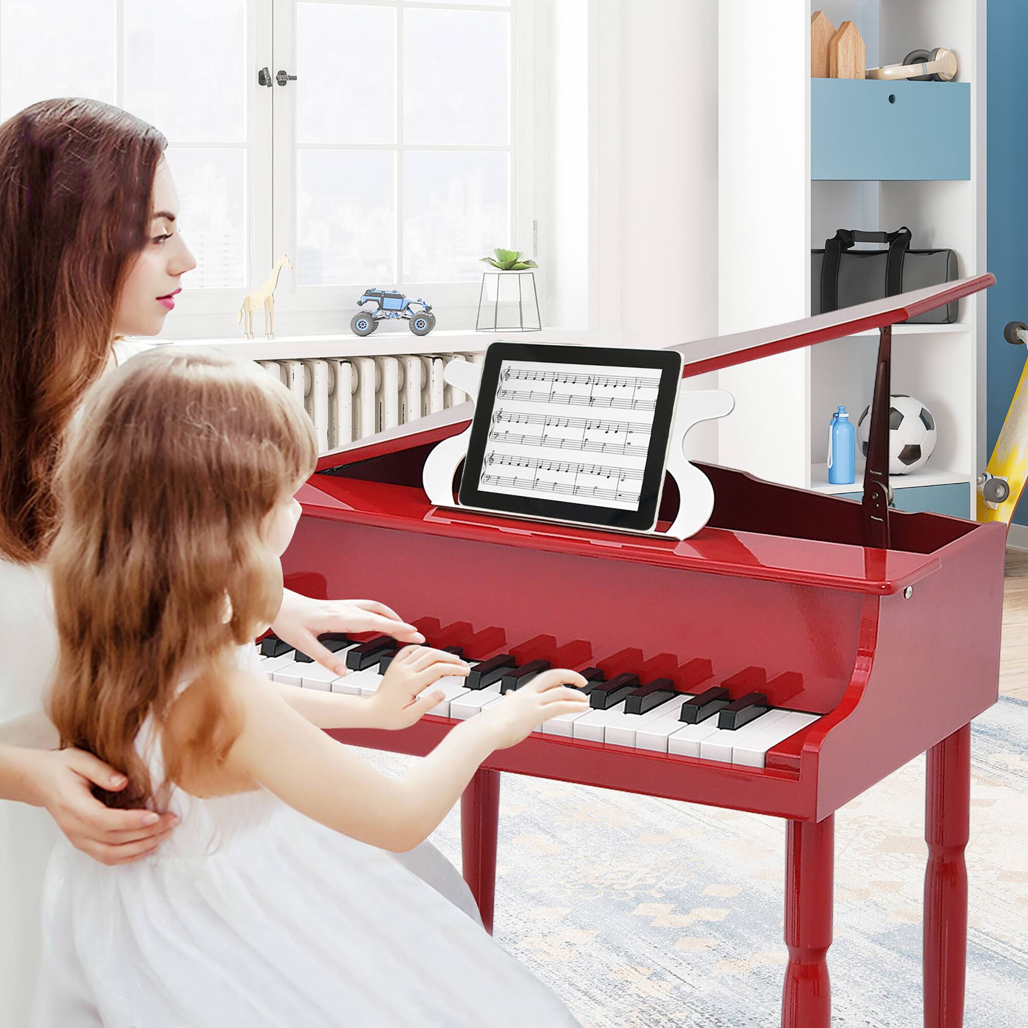 Alt View 3. Gymax - Gymax 30-Key Classic Baby Grand Piano Toddler Toy Wood w/ Bench & Music Rack Red - Red.