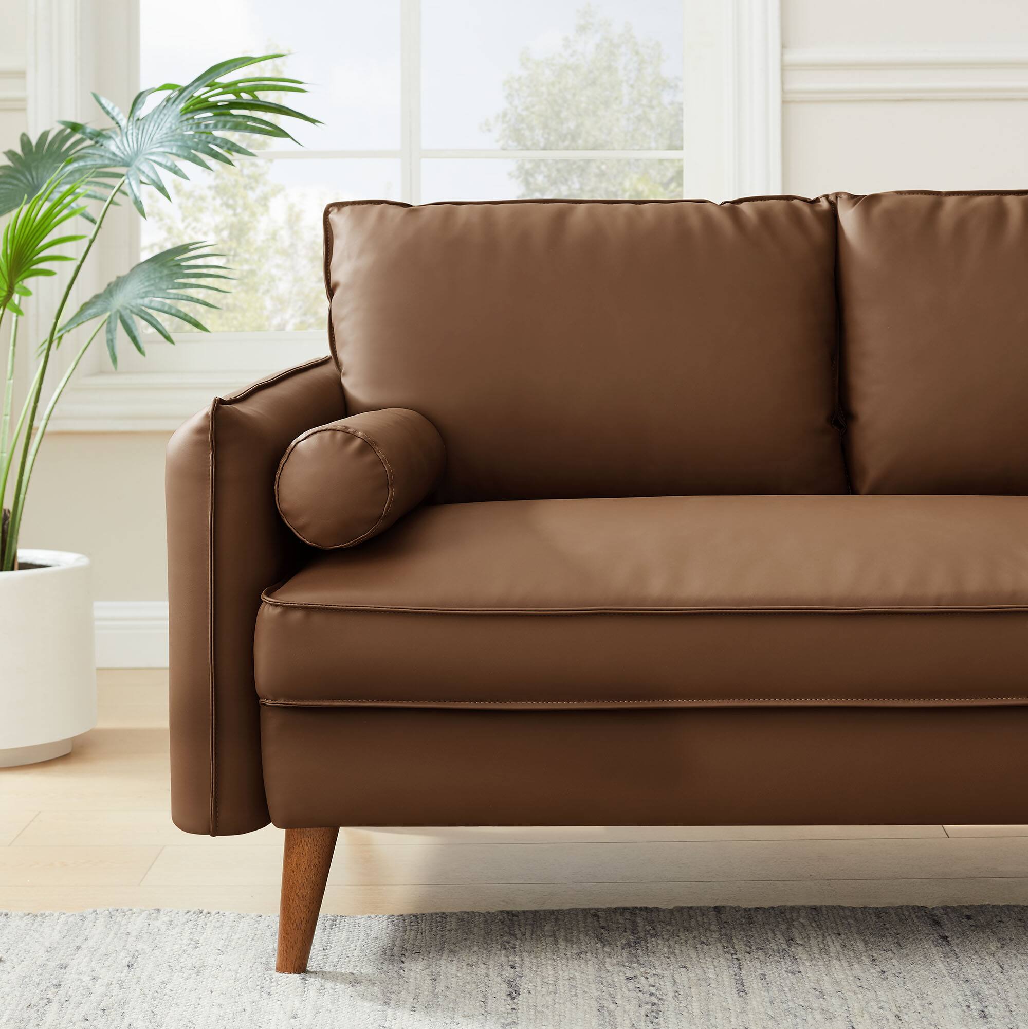 Alt View 1. Modway - Revive Upholstered Vegan Leather Loveseat by Modway - Brown.
