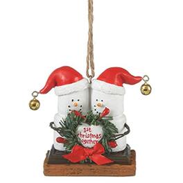Ganz - S'mores Snowman First Christmas Together Snowman Resin Christmas Ornament 2.7 inch - White