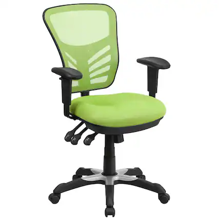 Front. Emma + Oliver - Mid-Back Mesh Triple Paddle Swivel Ergonomic Office Chair with Adjustable Arms - Green/Black Frame.