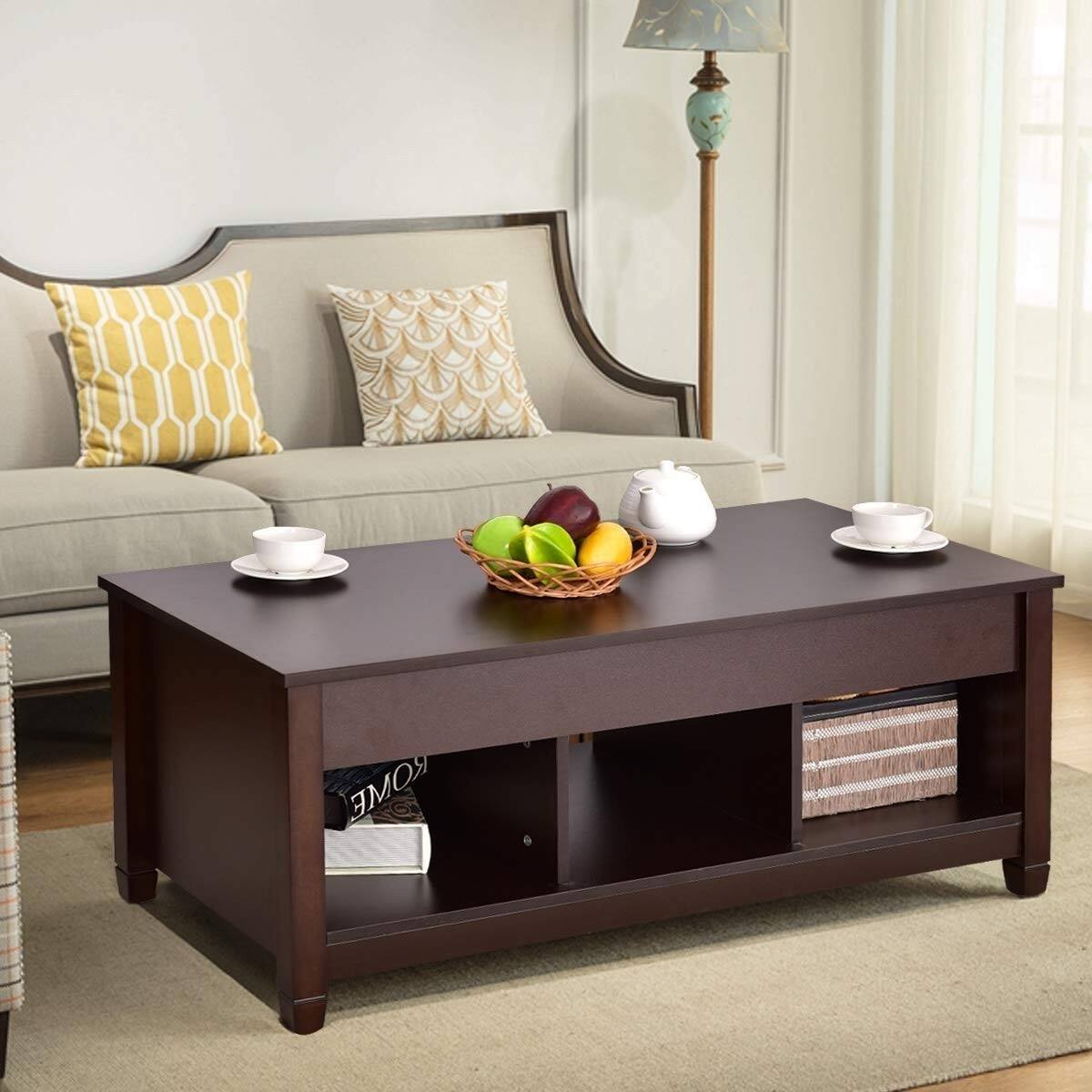 Alt View 1. Hivvago - Brown Wood Lift Top Coffee Table with Hidden Storage Space - Brown.