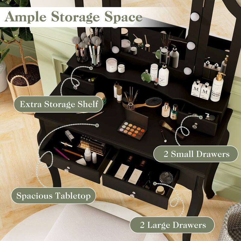 Ample Storage Space  
Extra Storage Shelf  
2 Small Drawers  
Spacious Tabletop  
2 Large Drawers